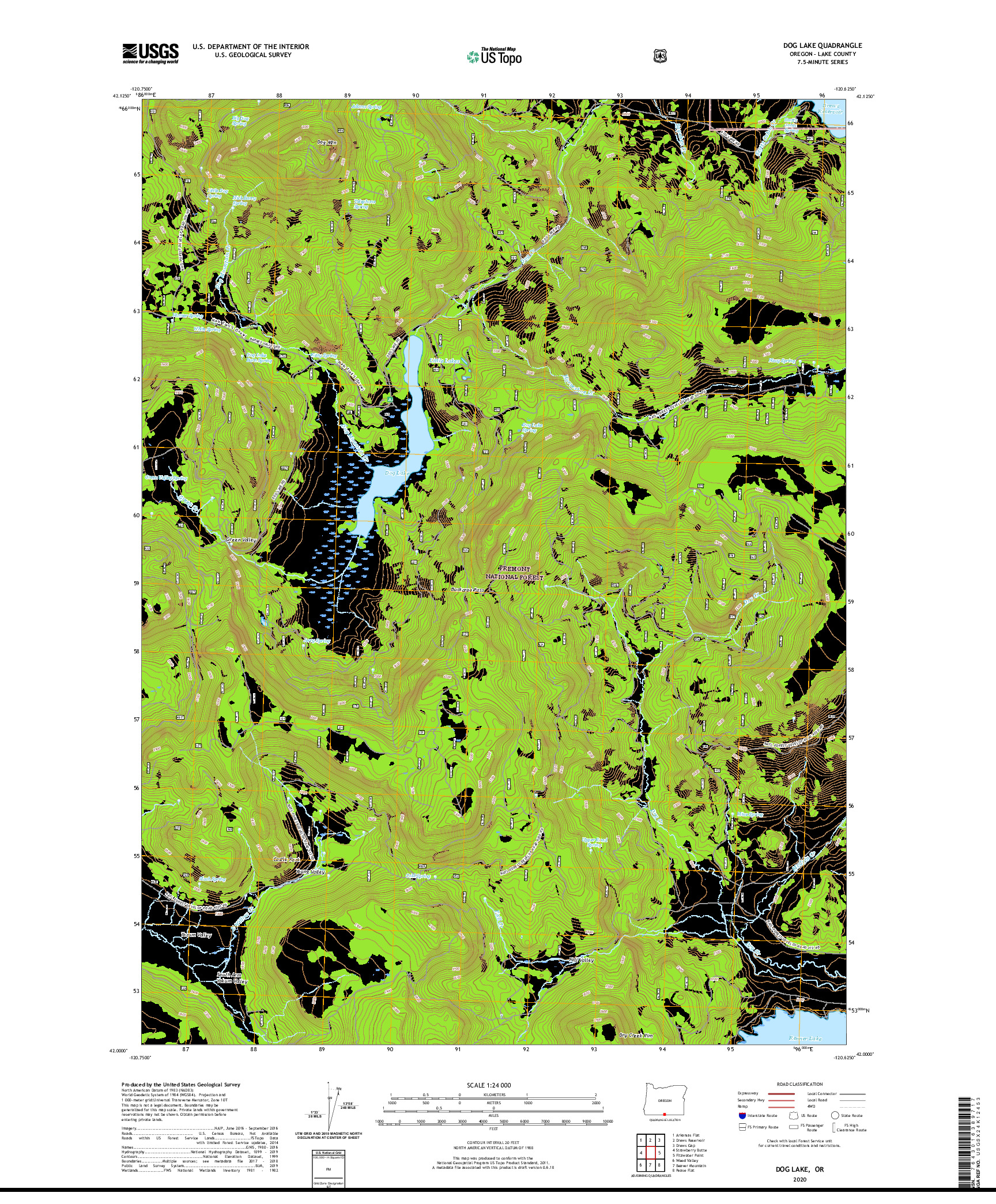 USGS US TOPO 7.5-MINUTE MAP FOR DOG LAKE, OR 2020