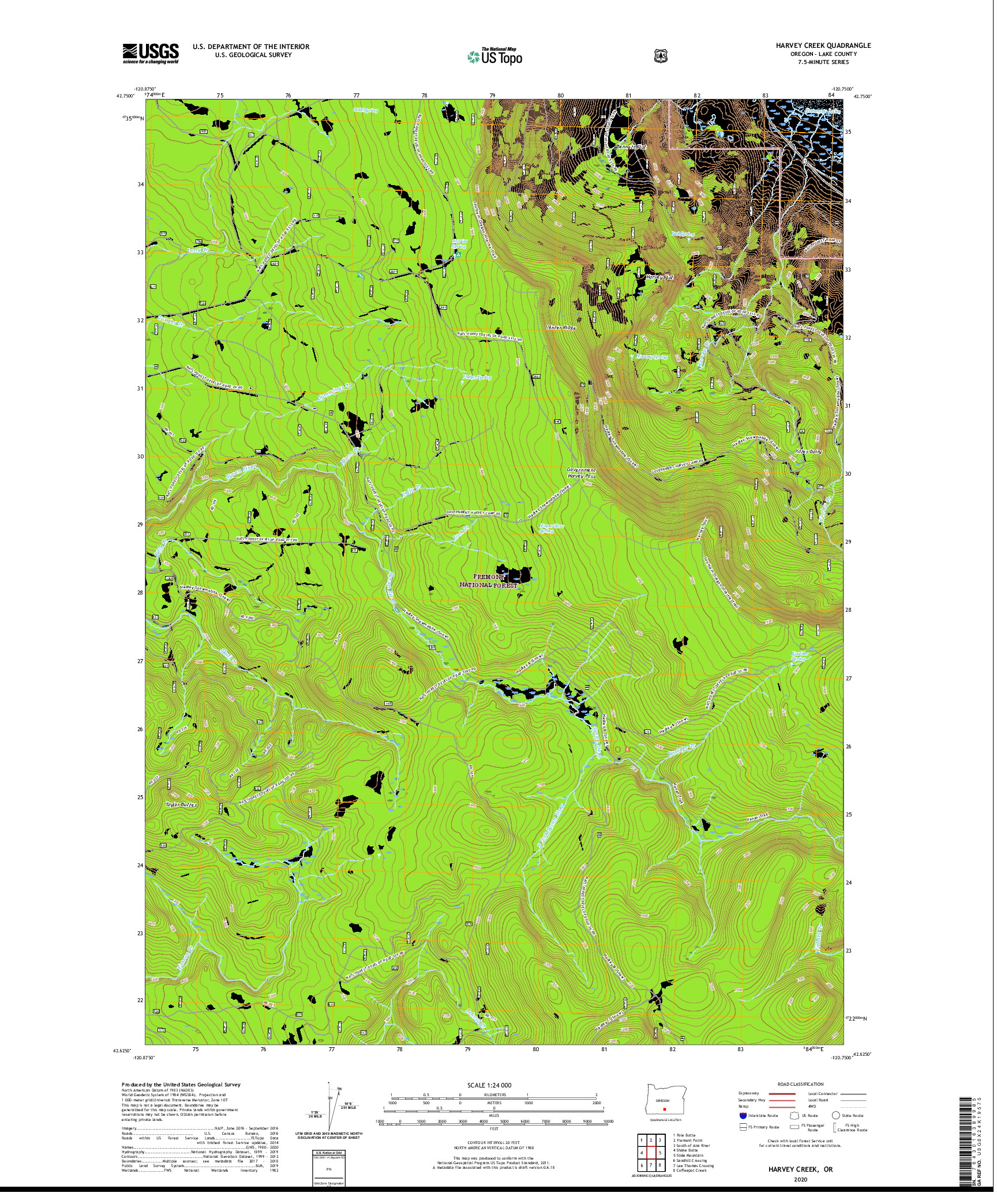 USGS US TOPO 7.5-MINUTE MAP FOR HARVEY CREEK, OR 2020