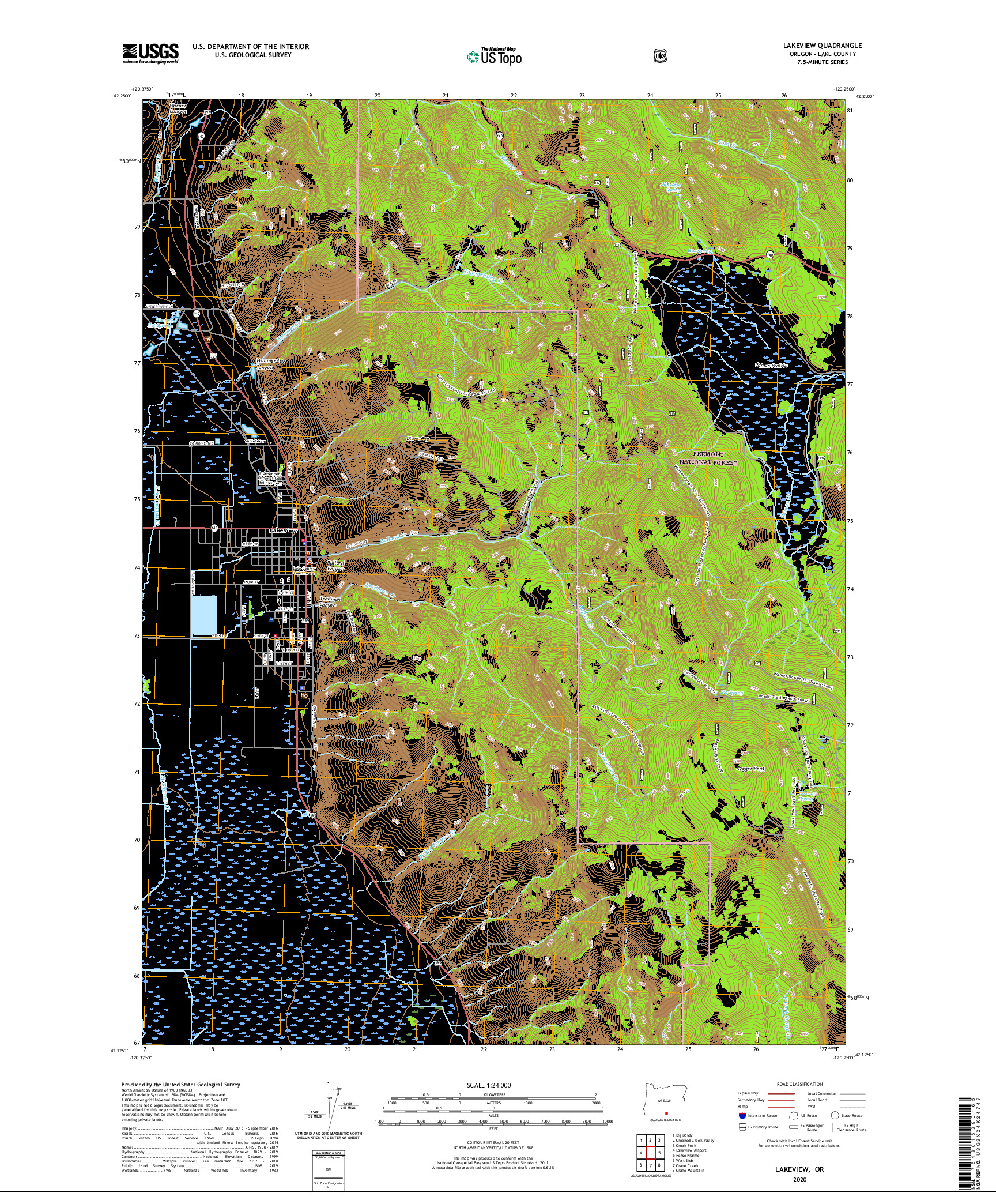 USGS US TOPO 7.5-MINUTE MAP FOR LAKEVIEW, OR 2020