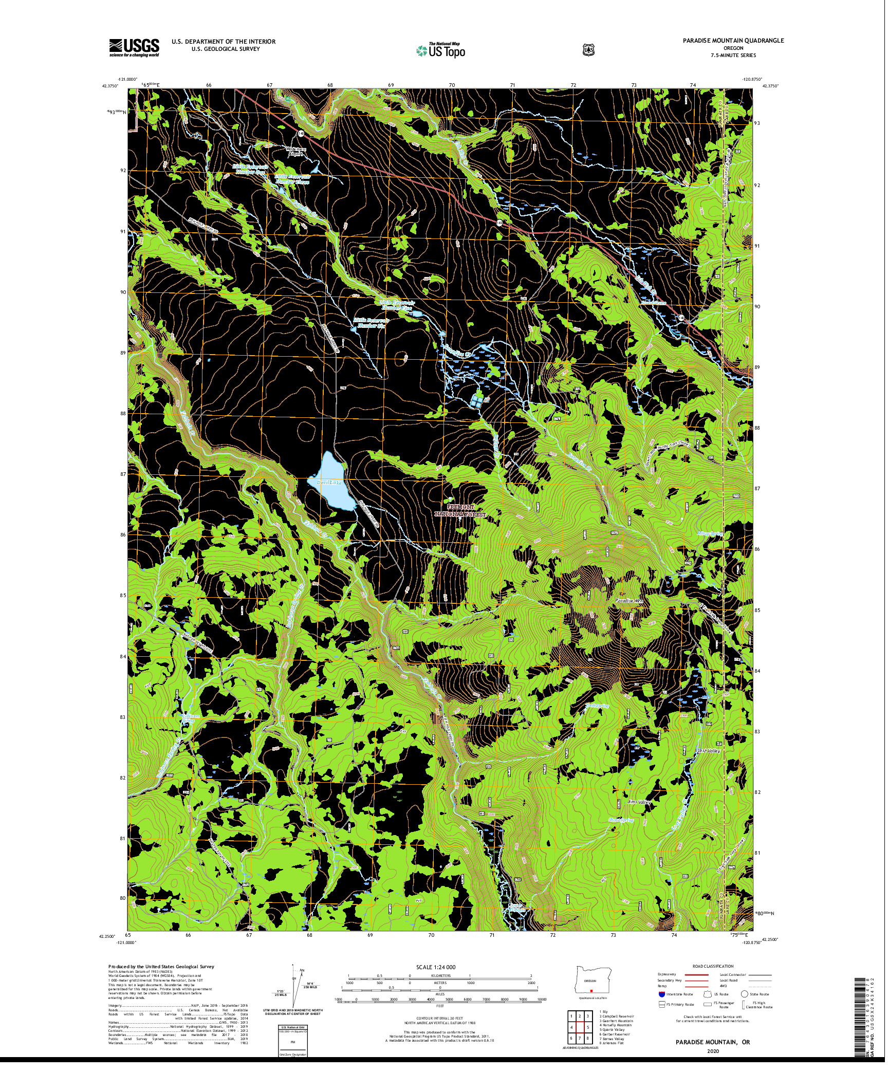 USGS US TOPO 7.5-MINUTE MAP FOR PARADISE MOUNTAIN, OR 2020