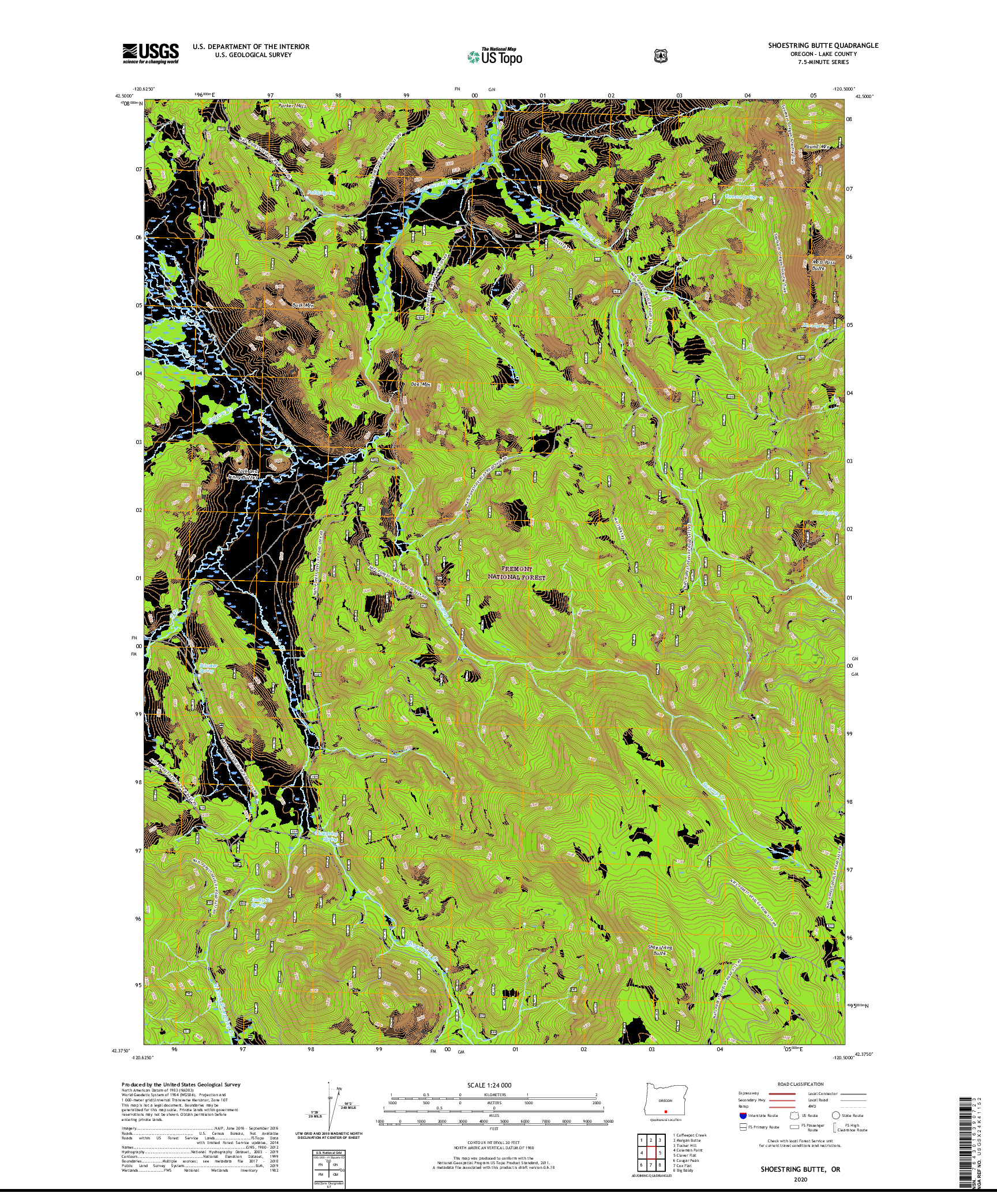 USGS US TOPO 7.5-MINUTE MAP FOR SHOESTRING BUTTE, OR 2020