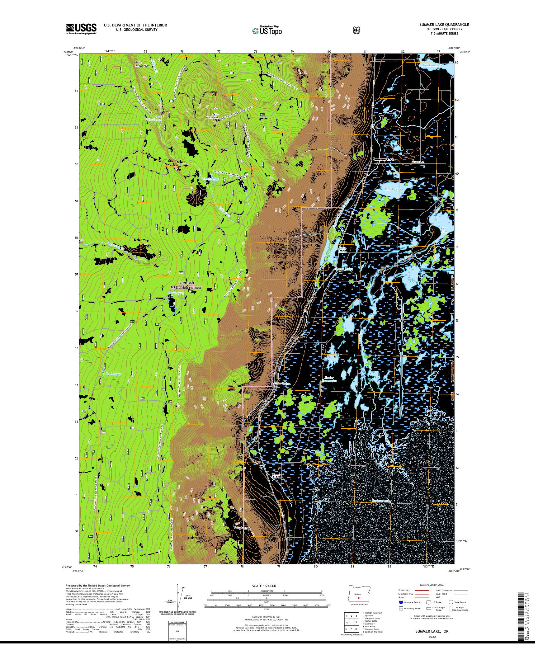 USGS US TOPO 7.5-MINUTE MAP FOR SUMMER LAKE, OR 2020