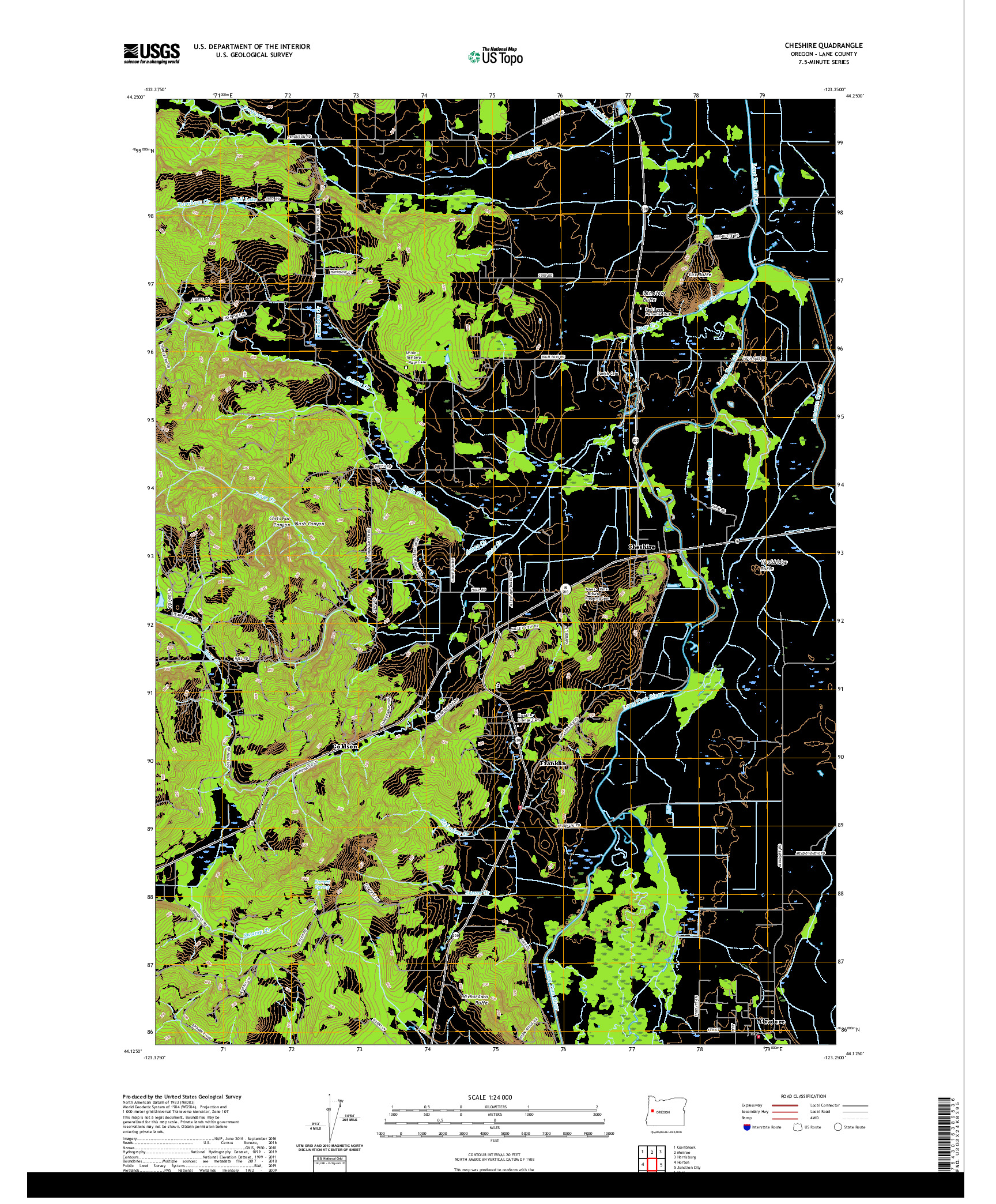 USGS US TOPO 7.5-MINUTE MAP FOR CHESHIRE, OR 2020