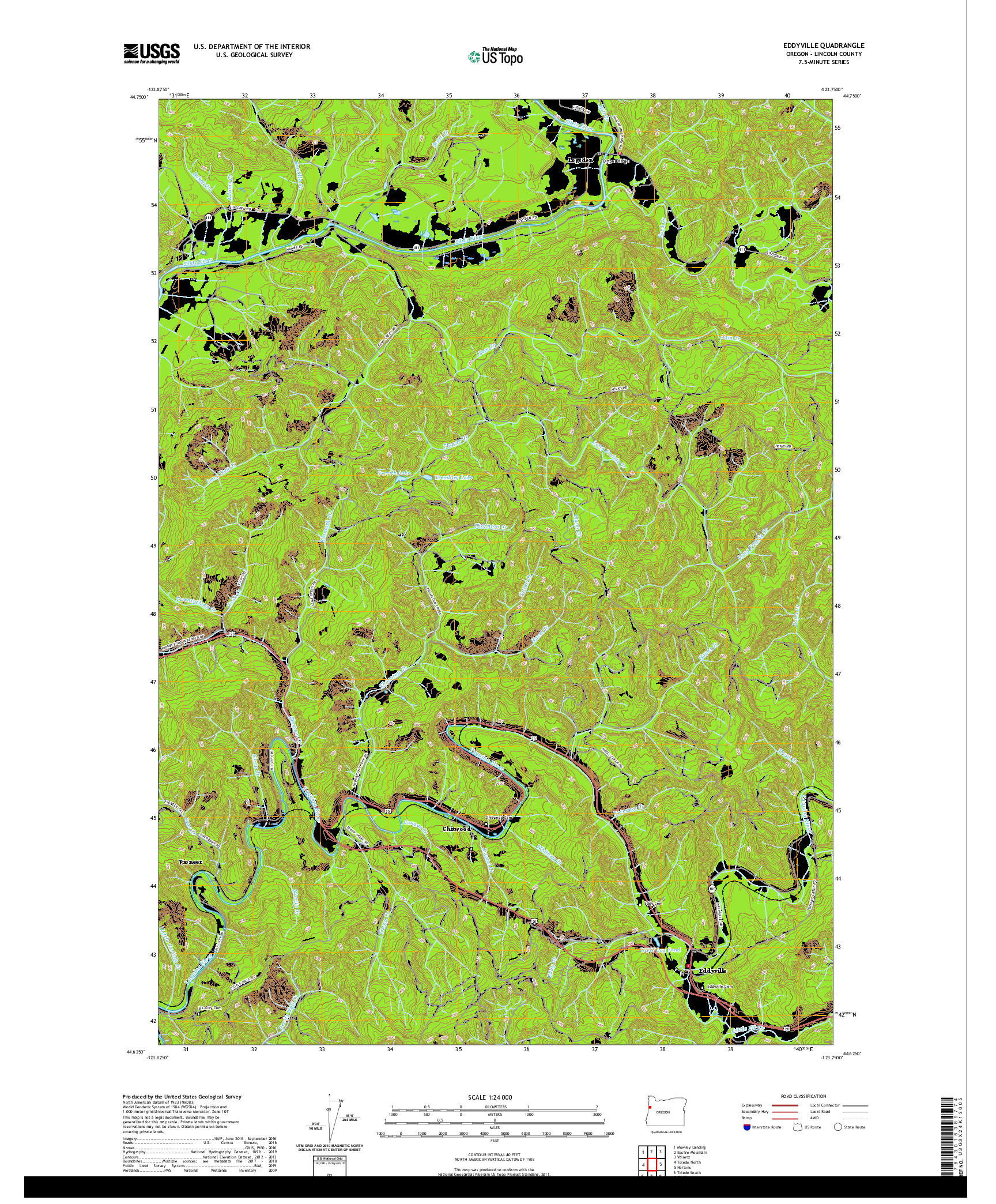 USGS US TOPO 7.5-MINUTE MAP FOR EDDYVILLE, OR 2020