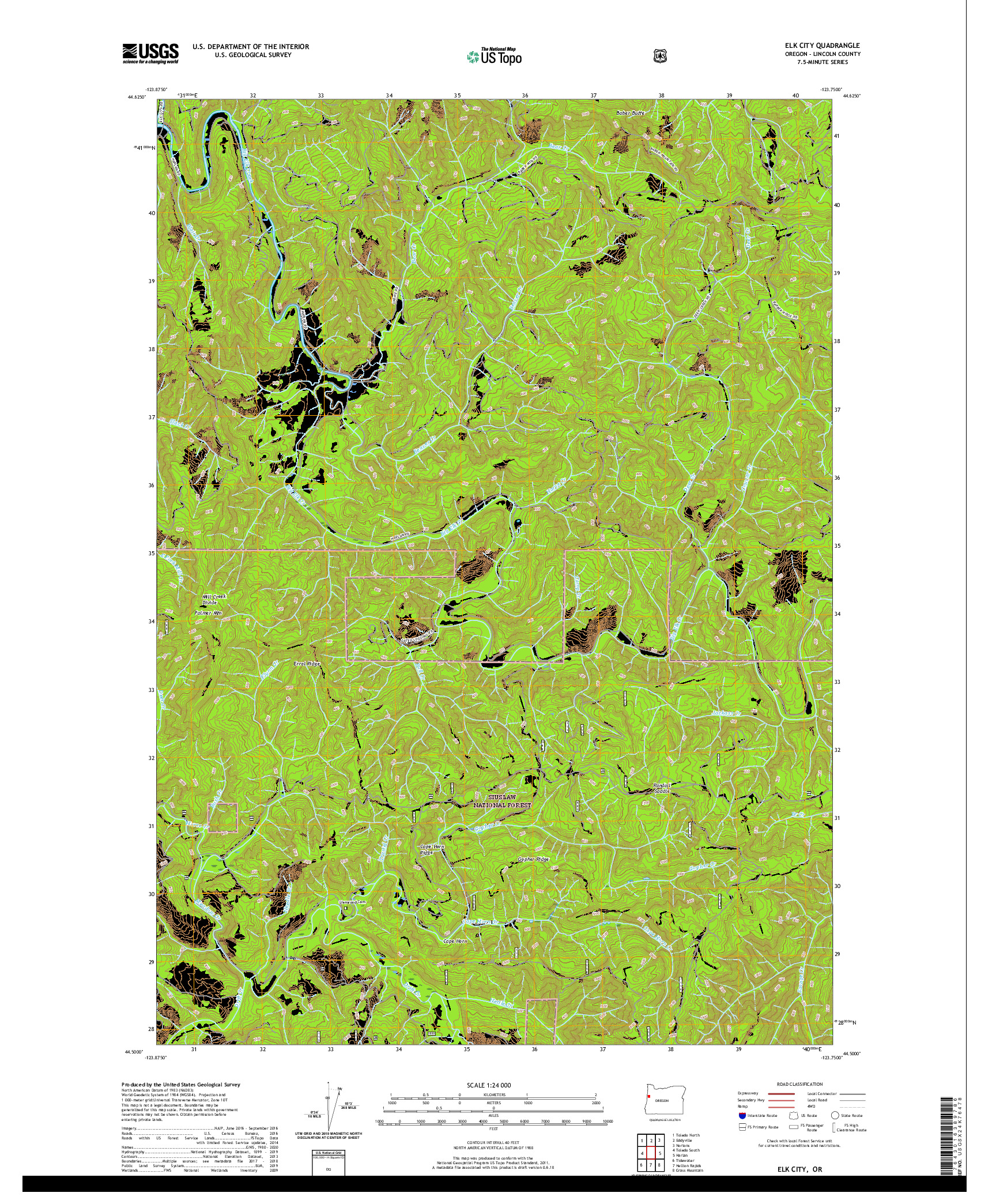 USGS US TOPO 7.5-MINUTE MAP FOR ELK CITY, OR 2020