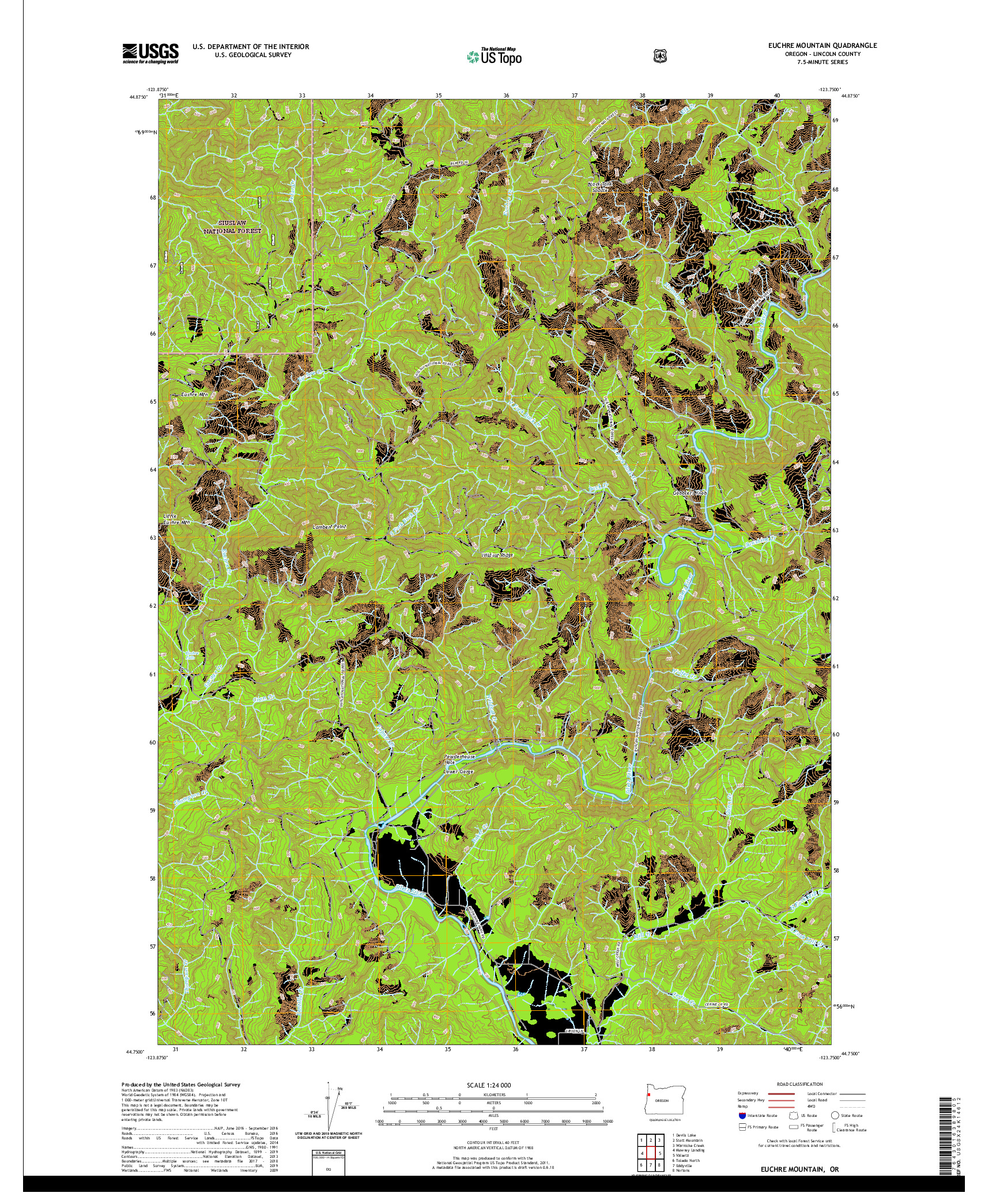 USGS US TOPO 7.5-MINUTE MAP FOR EUCHRE MOUNTAIN, OR 2020