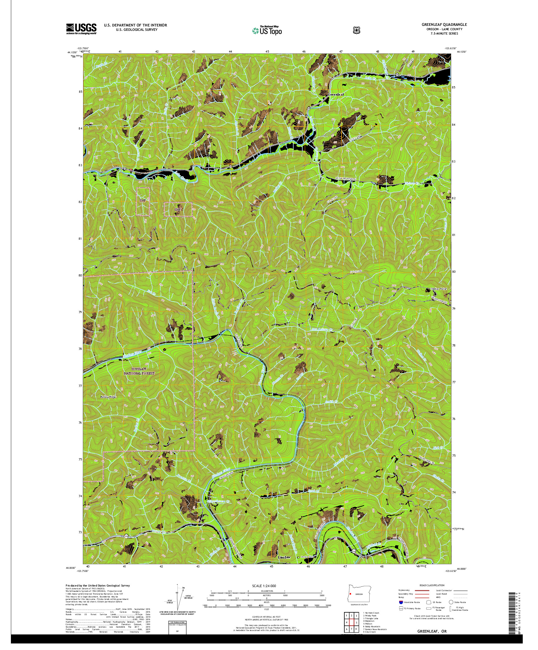 USGS US TOPO 7.5-MINUTE MAP FOR GREENLEAF, OR 2020