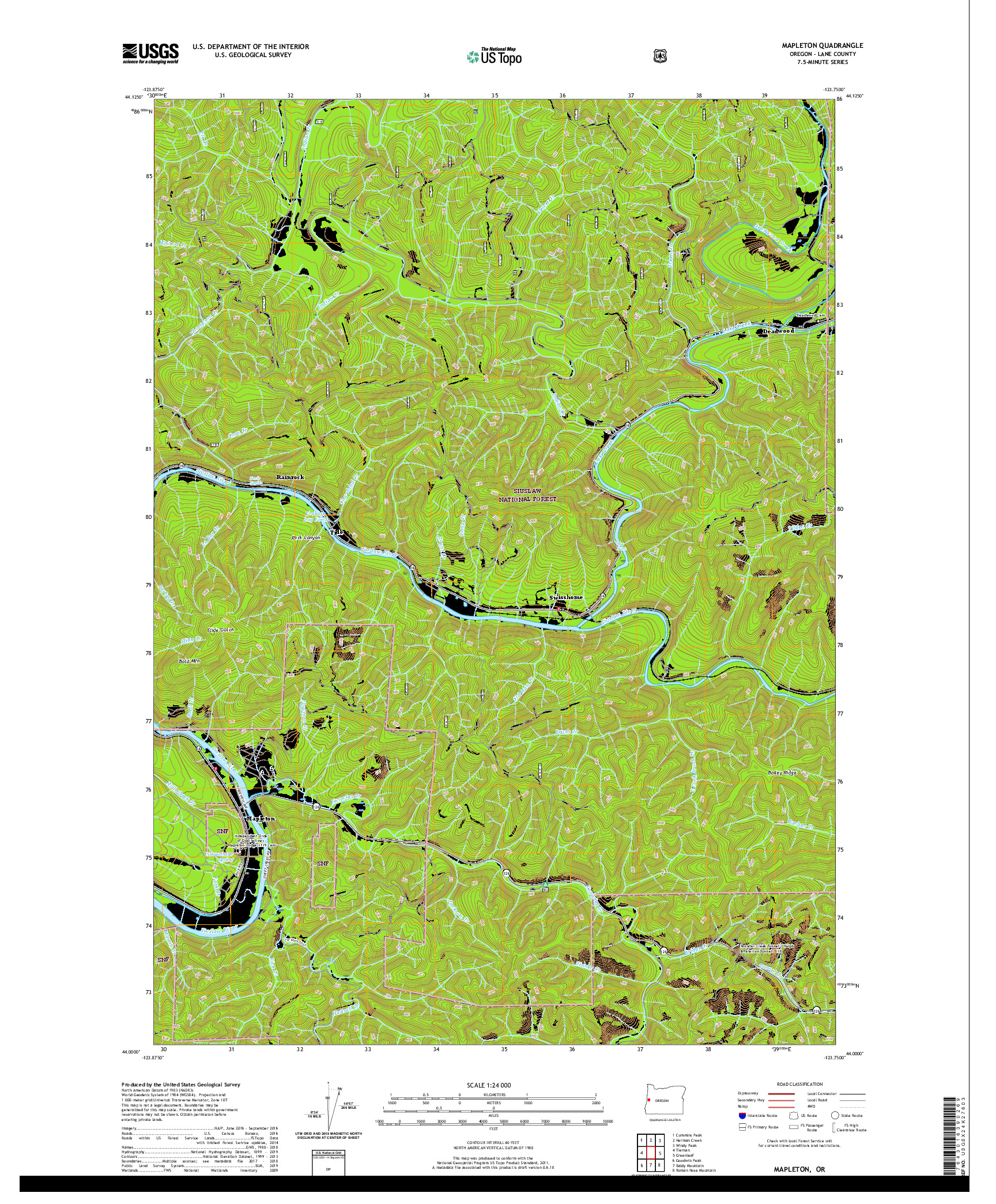 USGS US TOPO 7.5-MINUTE MAP FOR MAPLETON, OR 2020