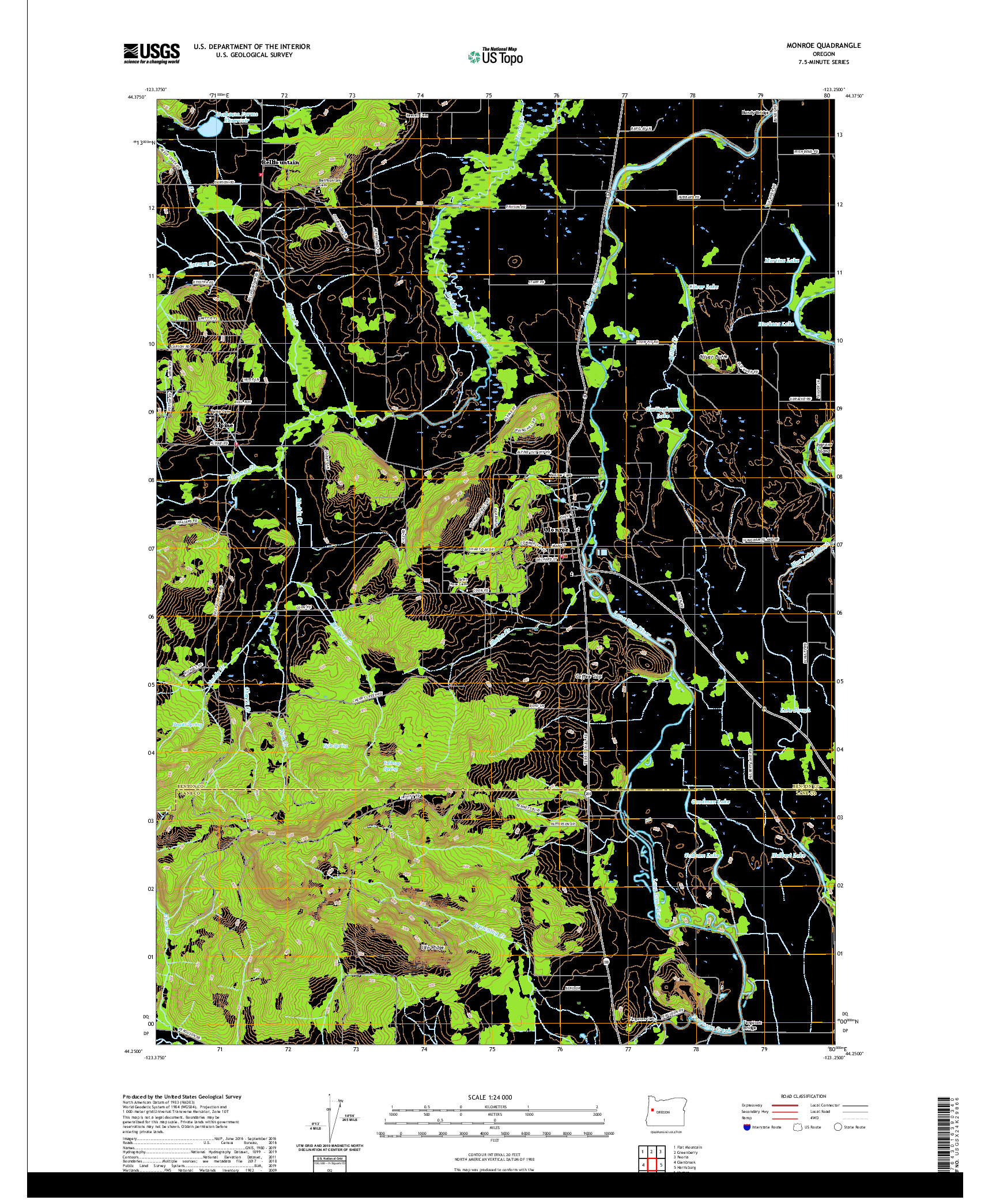 USGS US TOPO 7.5-MINUTE MAP FOR MONROE, OR 2020