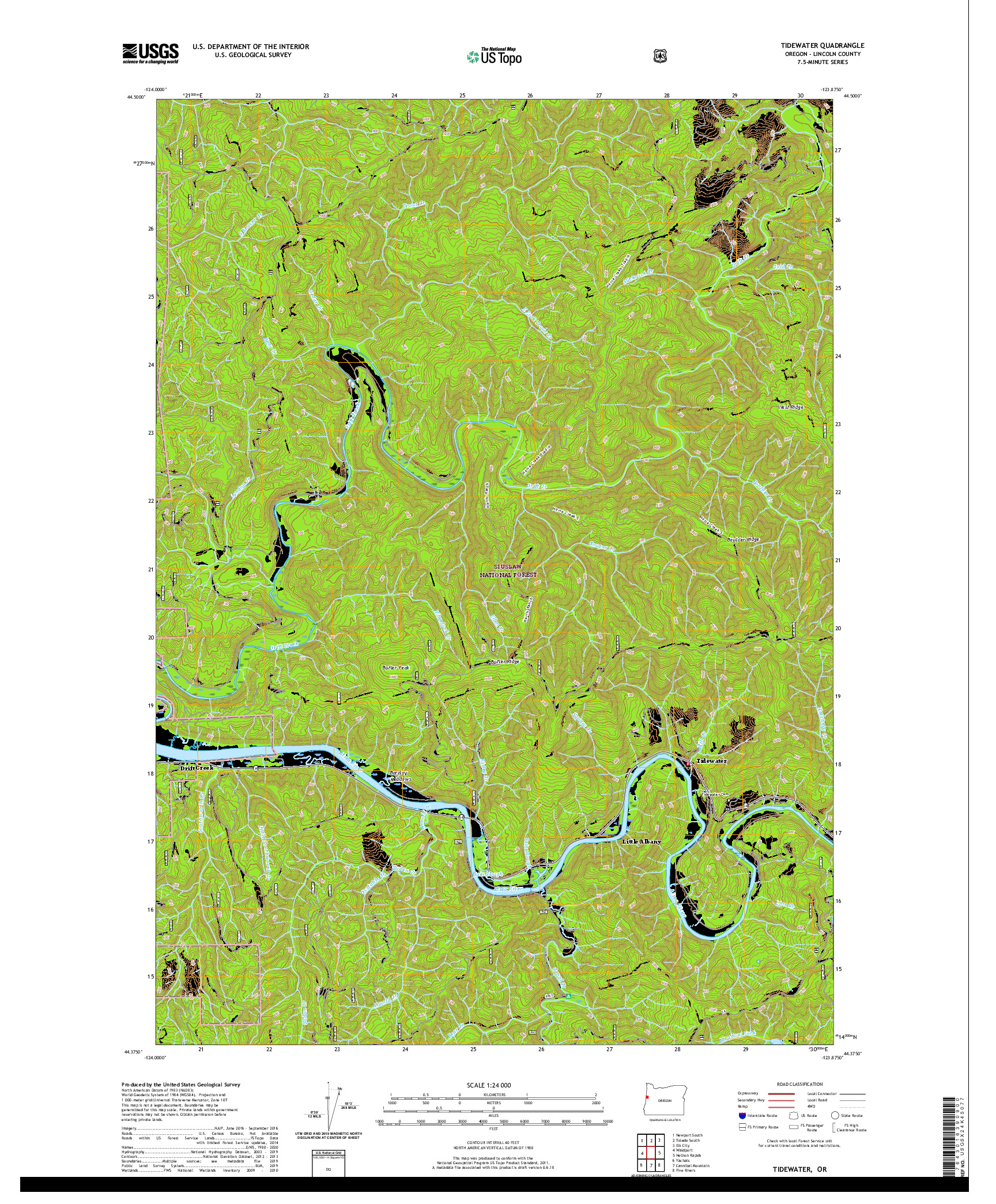 USGS US TOPO 7.5-MINUTE MAP FOR TIDEWATER, OR 2020