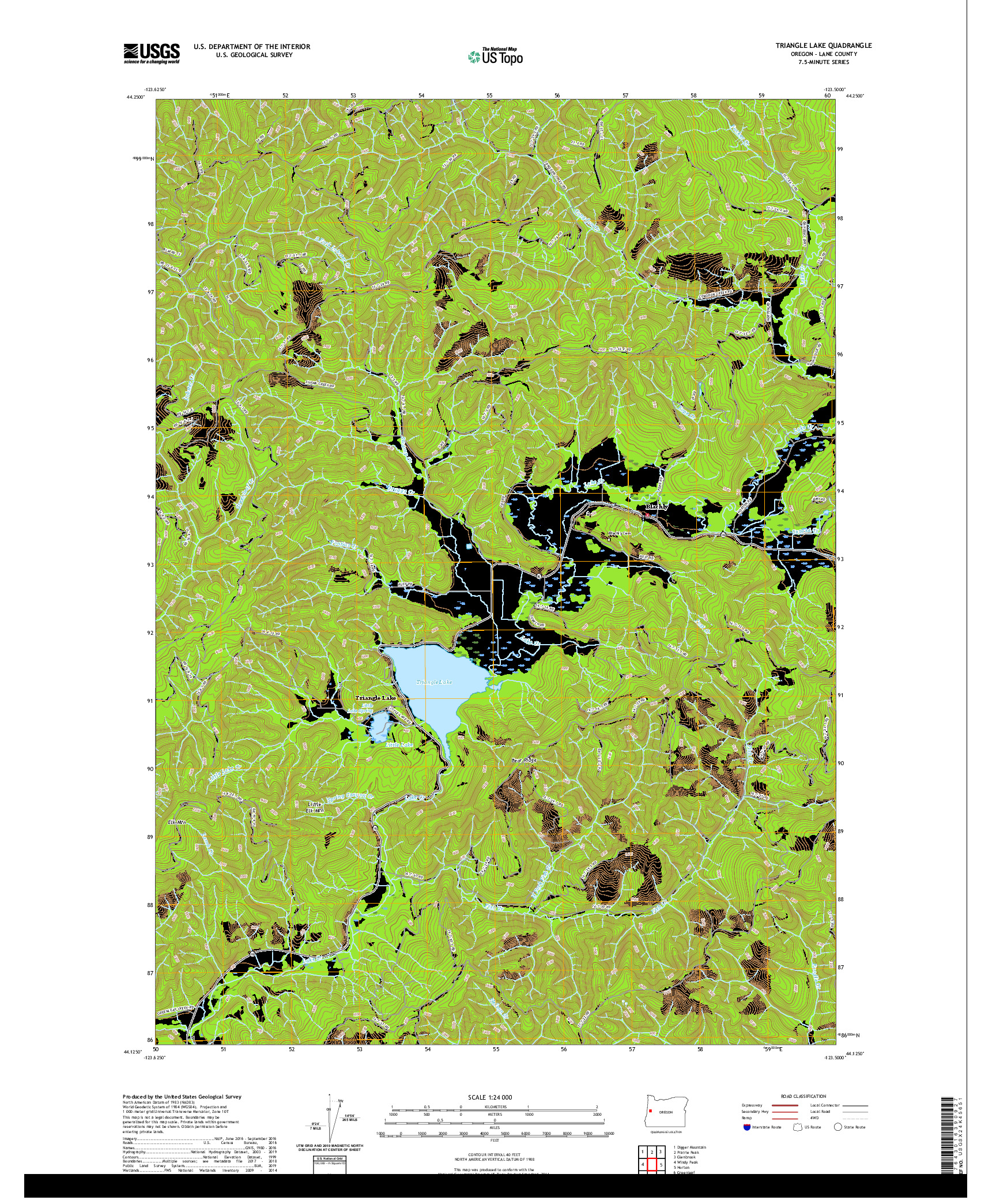 USGS US TOPO 7.5-MINUTE MAP FOR TRIANGLE LAKE, OR 2020