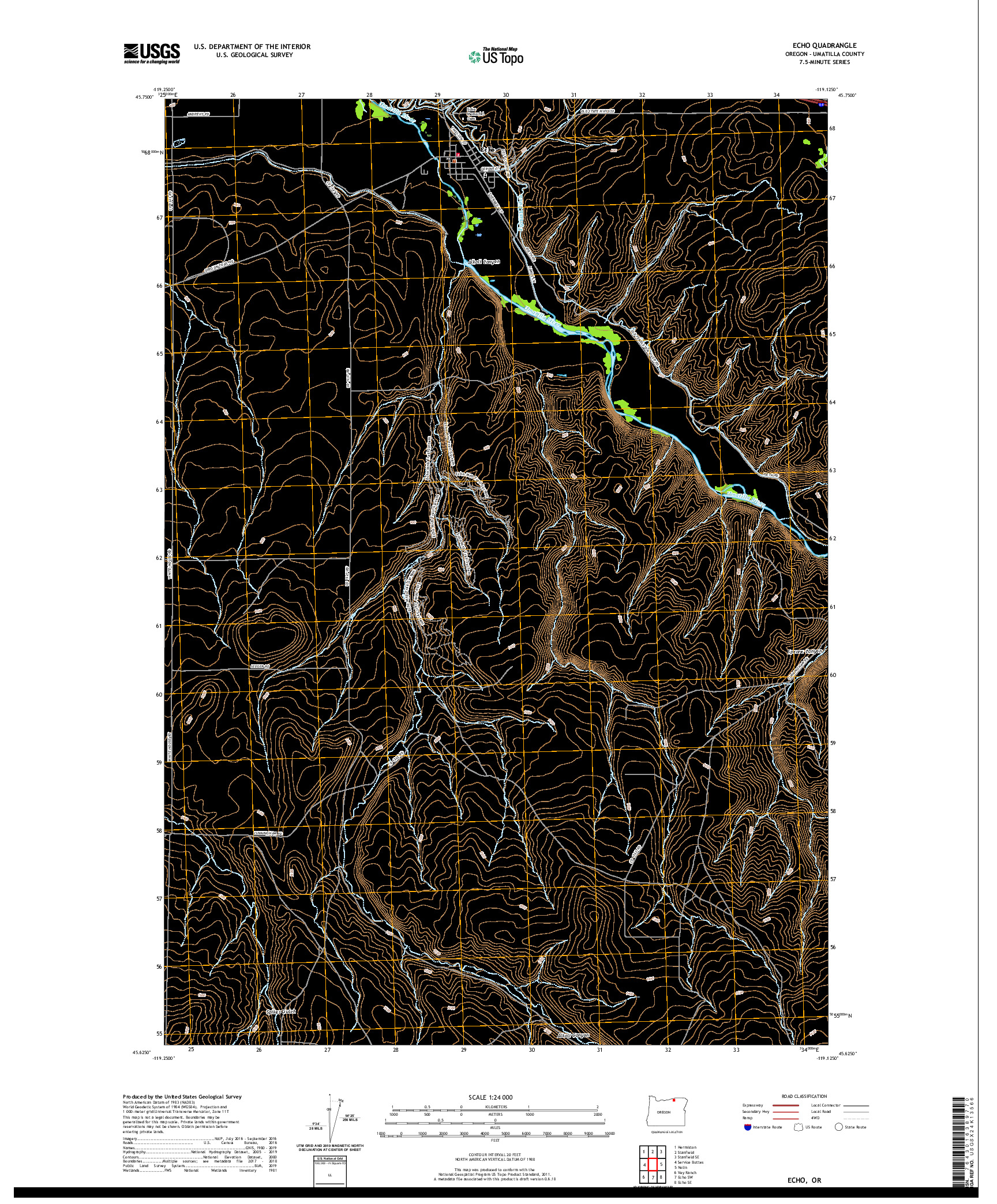 USGS US TOPO 7.5-MINUTE MAP FOR ECHO, OR 2020