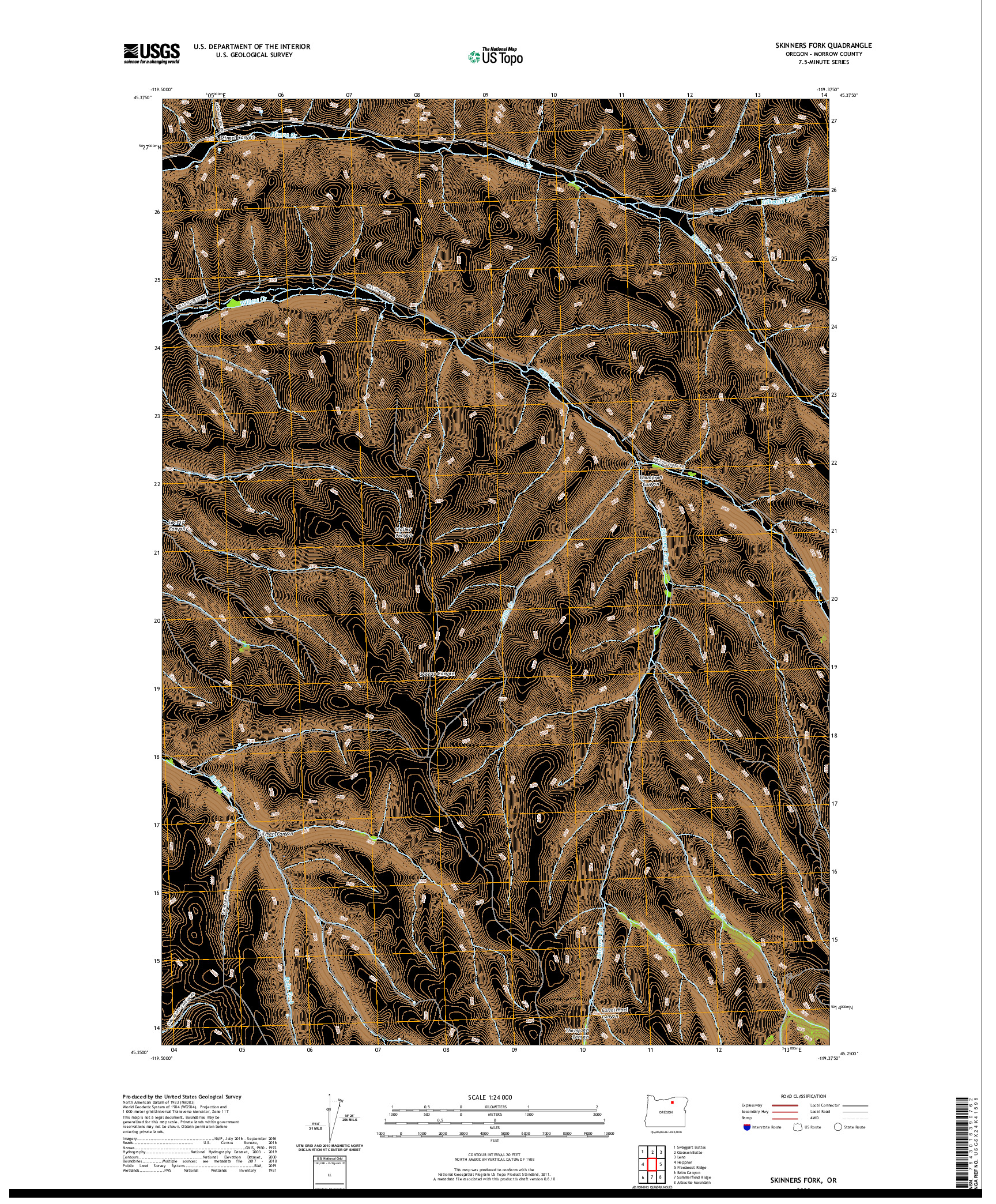 USGS US TOPO 7.5-MINUTE MAP FOR SKINNERS FORK, OR 2020