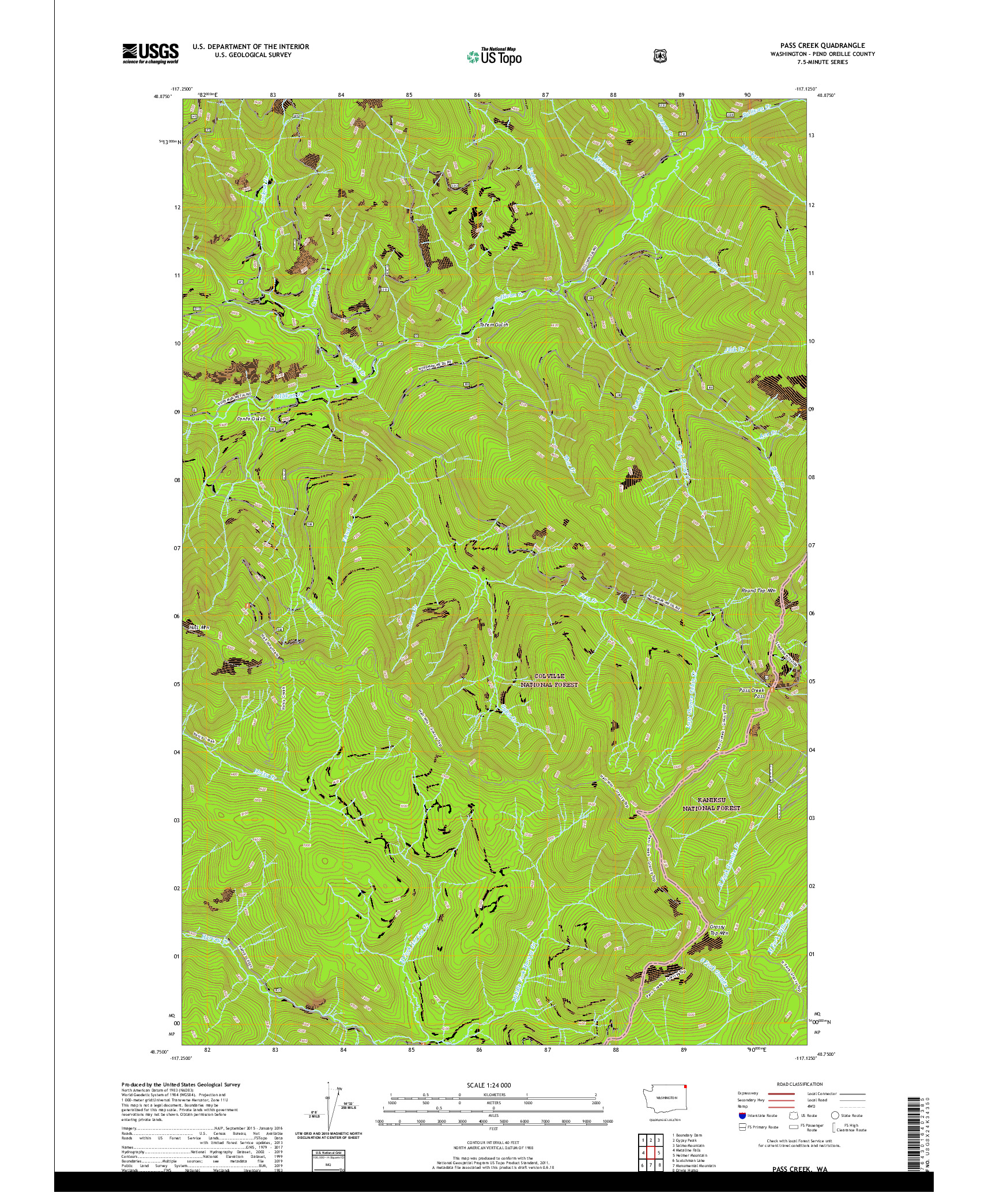 USGS US TOPO 7.5-MINUTE MAP FOR PASS CREEK, WA 2020