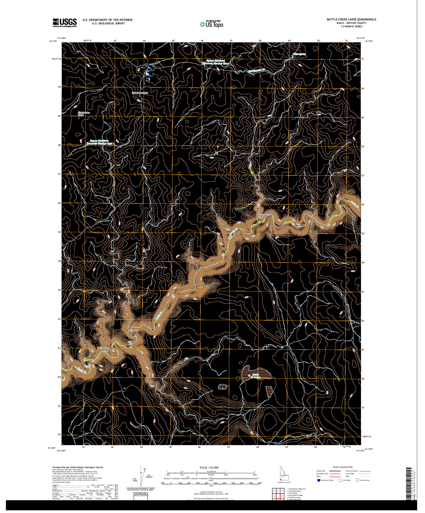 USGS US TOPO 7.5-MINUTE MAP FOR BATTLE CREEK LAKES, ID 2020