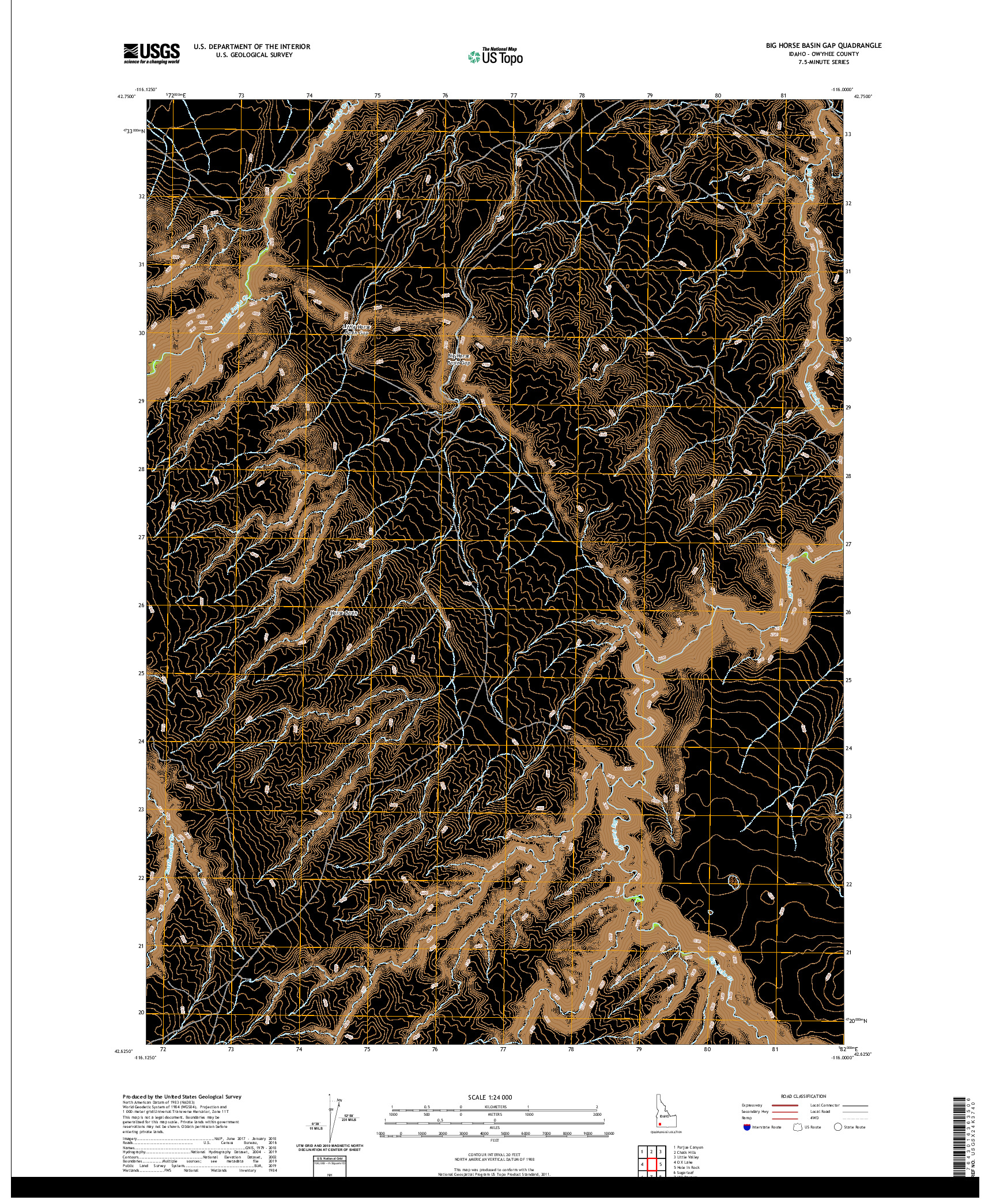 USGS US TOPO 7.5-MINUTE MAP FOR BIG HORSE BASIN GAP, ID 2020