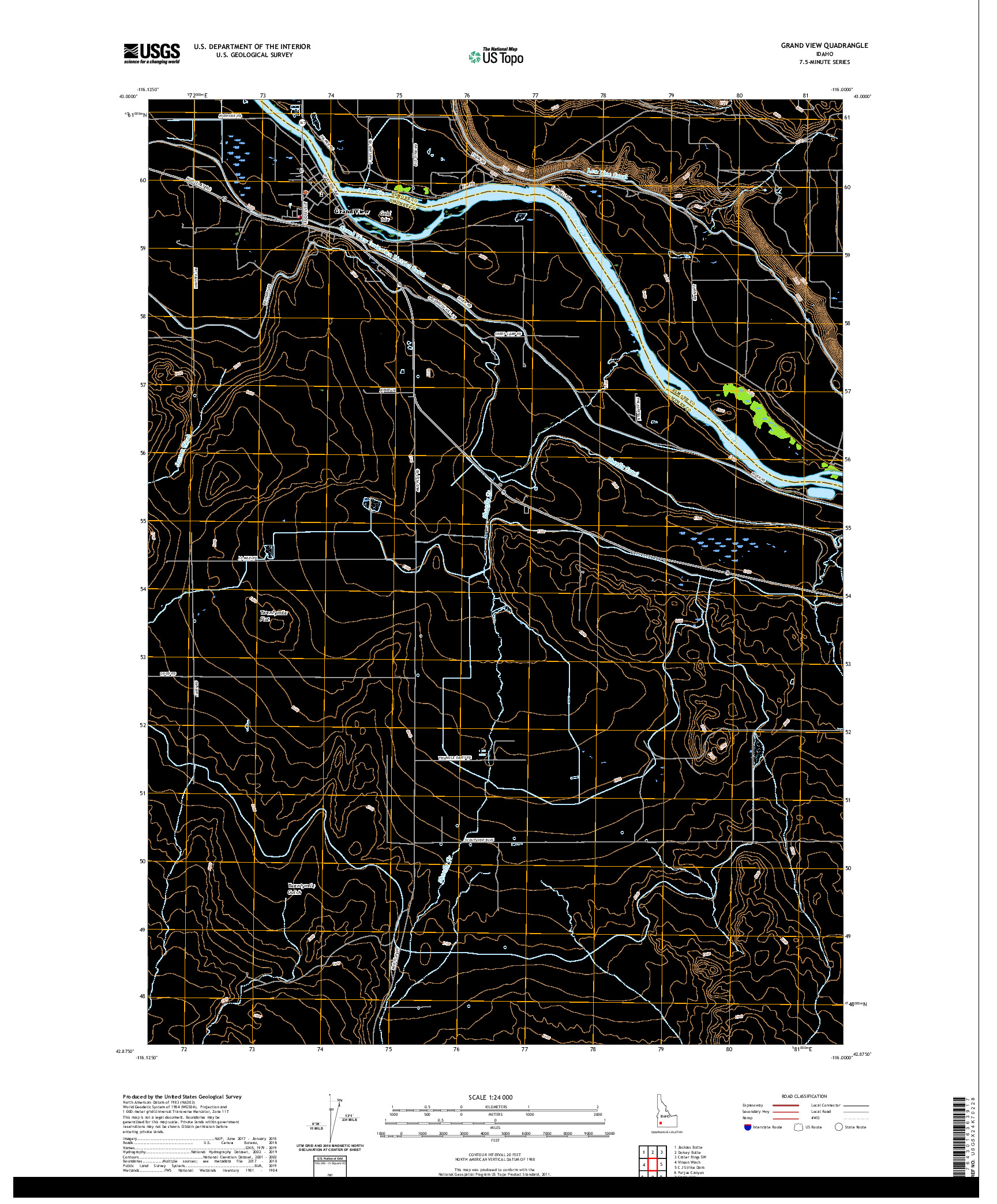 USGS US TOPO 7.5-MINUTE MAP FOR GRAND VIEW, ID 2020