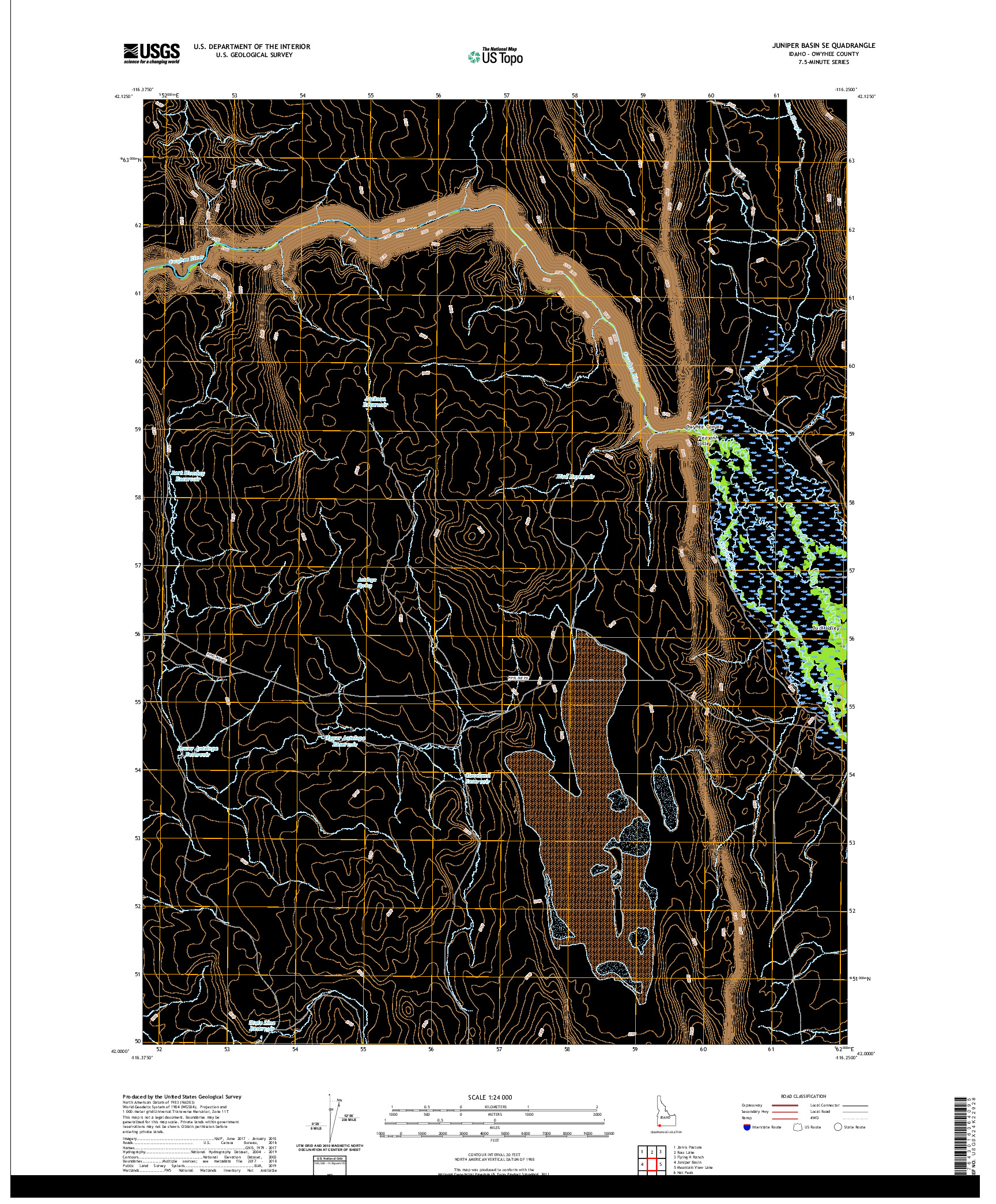 USGS US TOPO 7.5-MINUTE MAP FOR JUNIPER BASIN SE, ID 2020