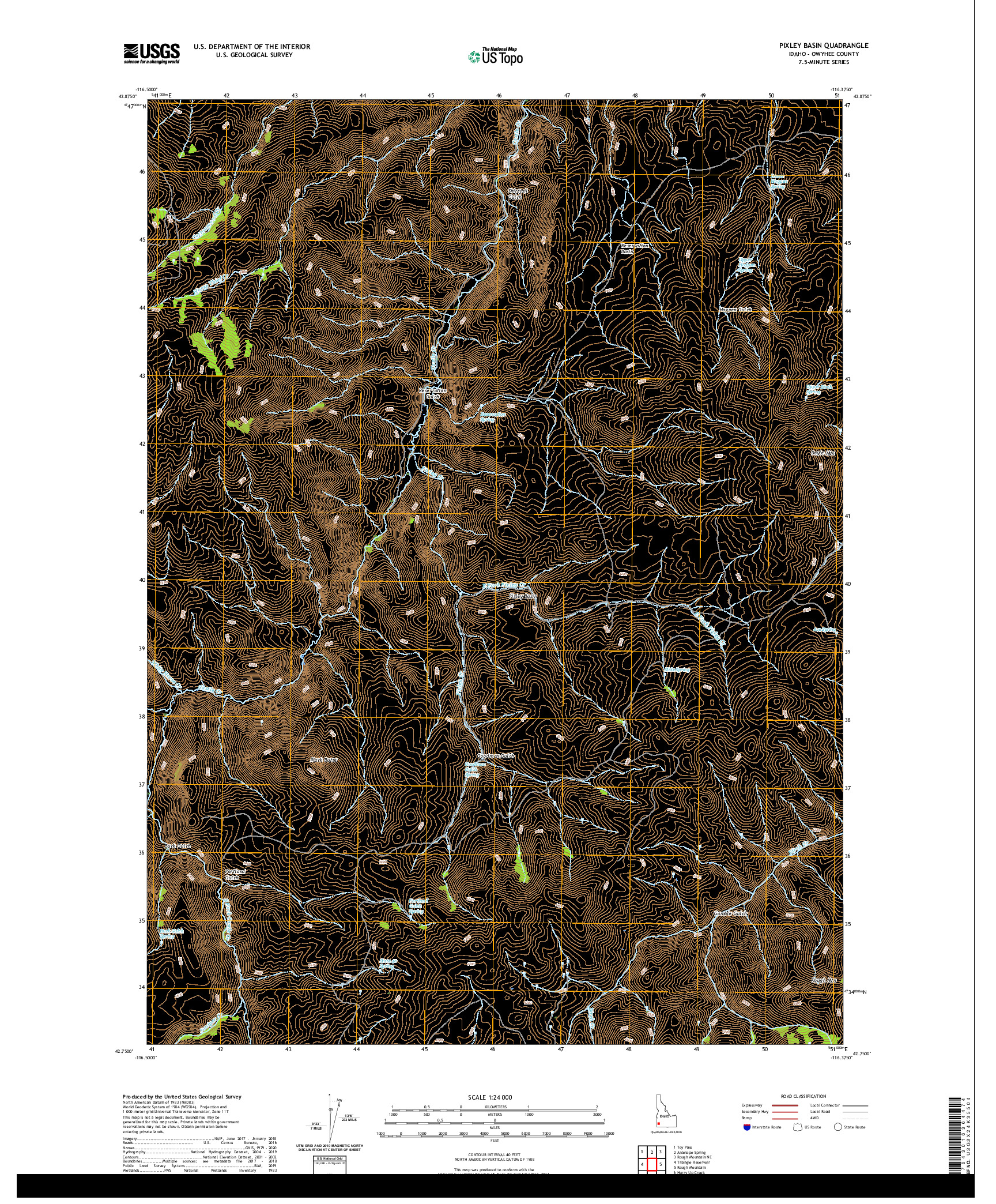 USGS US TOPO 7.5-MINUTE MAP FOR PIXLEY BASIN, ID 2020