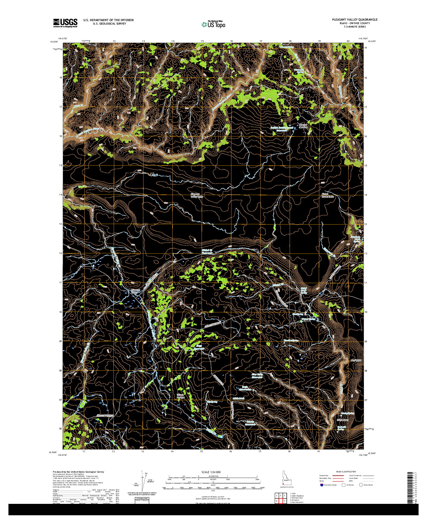 USGS US TOPO 7.5-MINUTE MAP FOR PLEASANT VALLEY, ID 2020