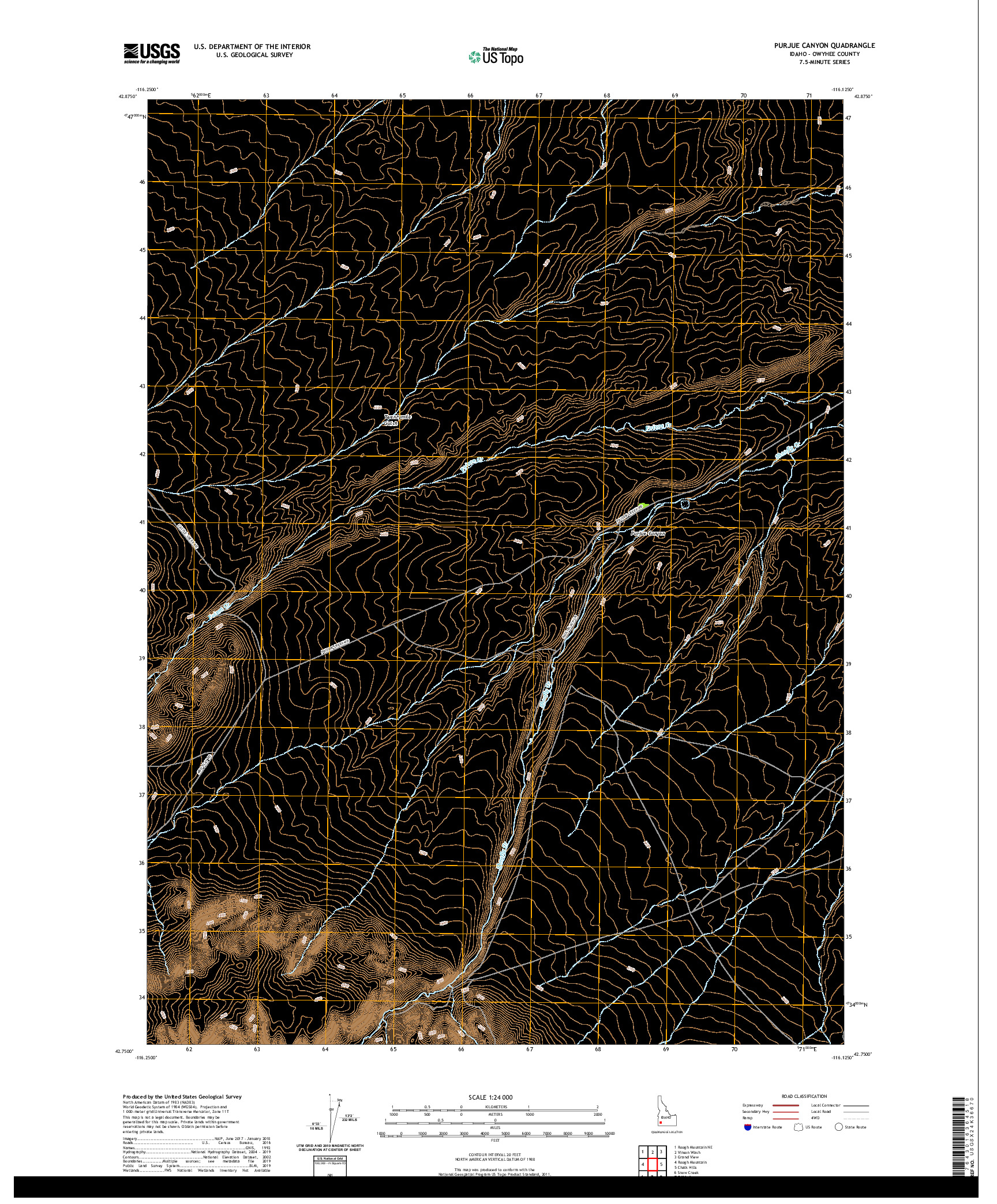 USGS US TOPO 7.5-MINUTE MAP FOR PURJUE CANYON, ID 2020