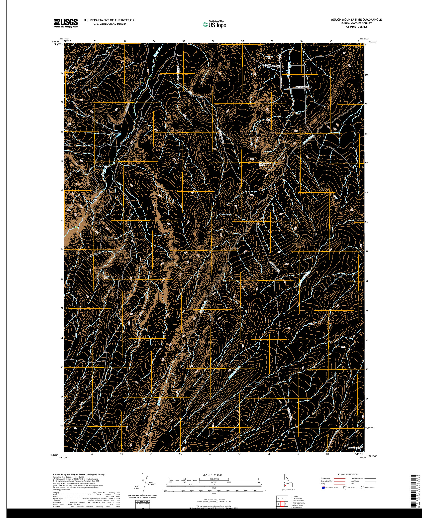 USGS US TOPO 7.5-MINUTE MAP FOR ROUGH MOUNTAIN NE, ID 2020