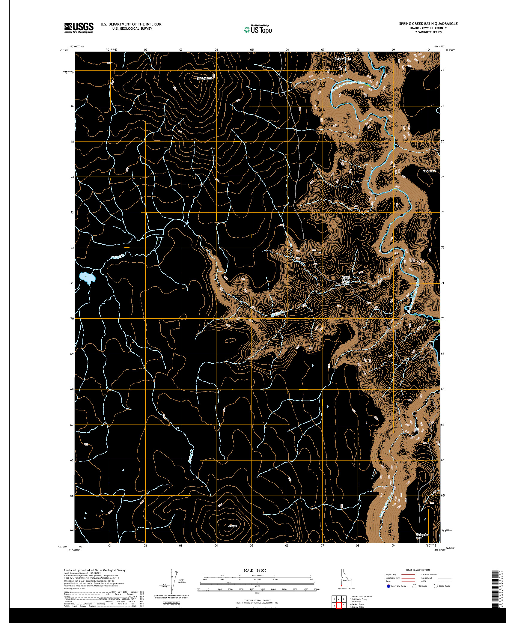 USGS US TOPO 7.5-MINUTE MAP FOR SPRING CREEK BASIN, ID 2020