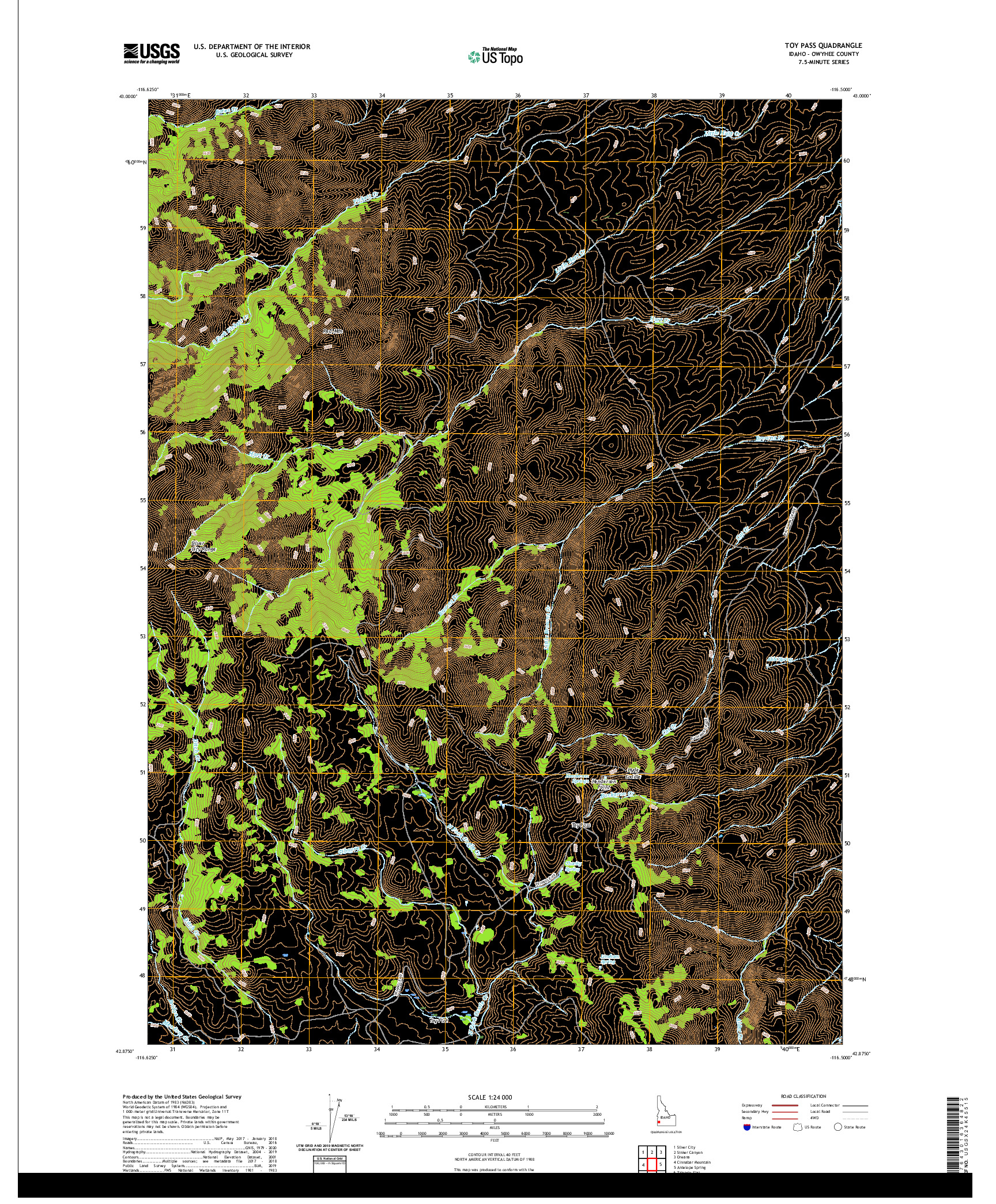 USGS US TOPO 7.5-MINUTE MAP FOR TOY PASS, ID 2020