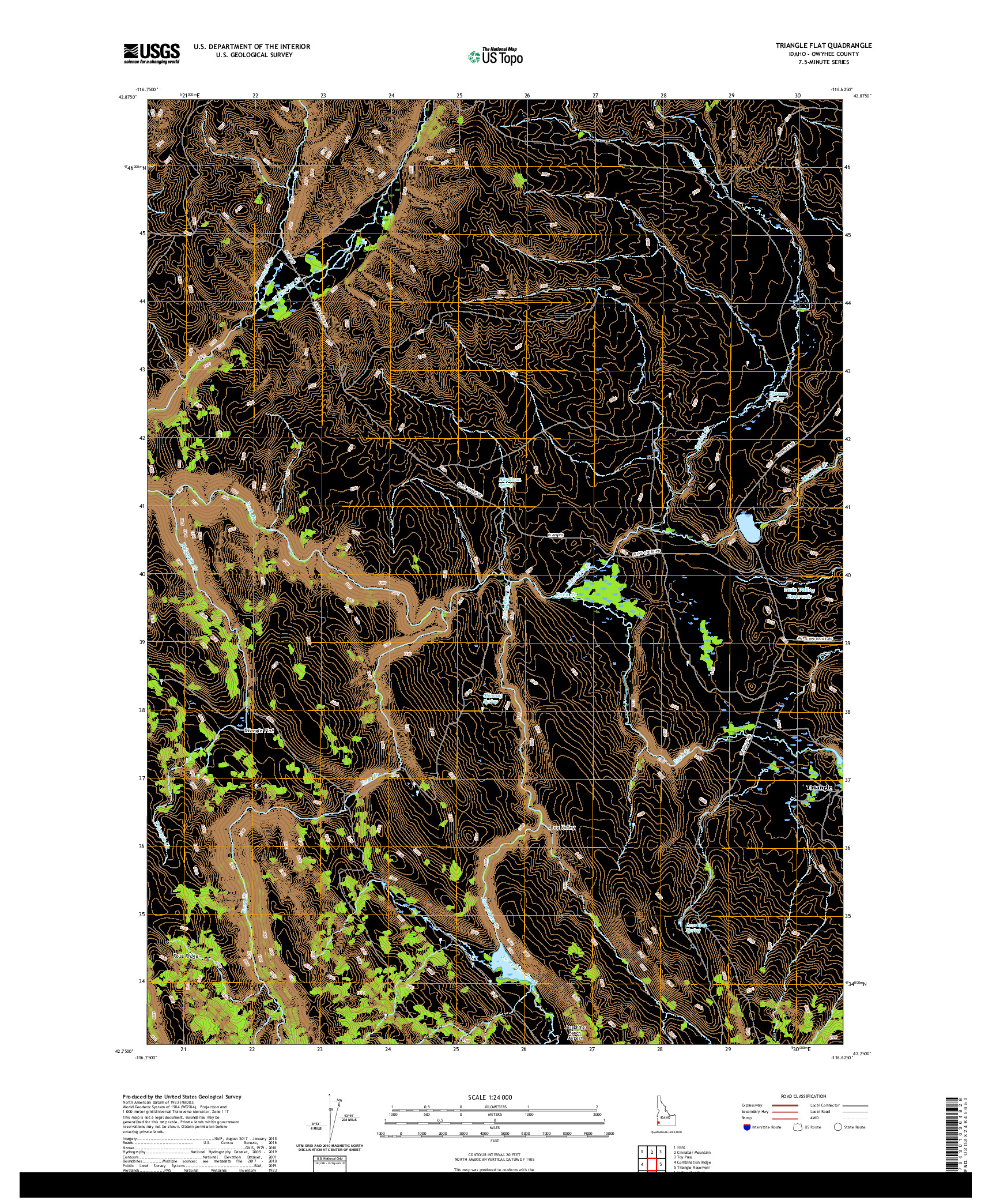 USGS US TOPO 7.5-MINUTE MAP FOR TRIANGLE FLAT, ID 2020