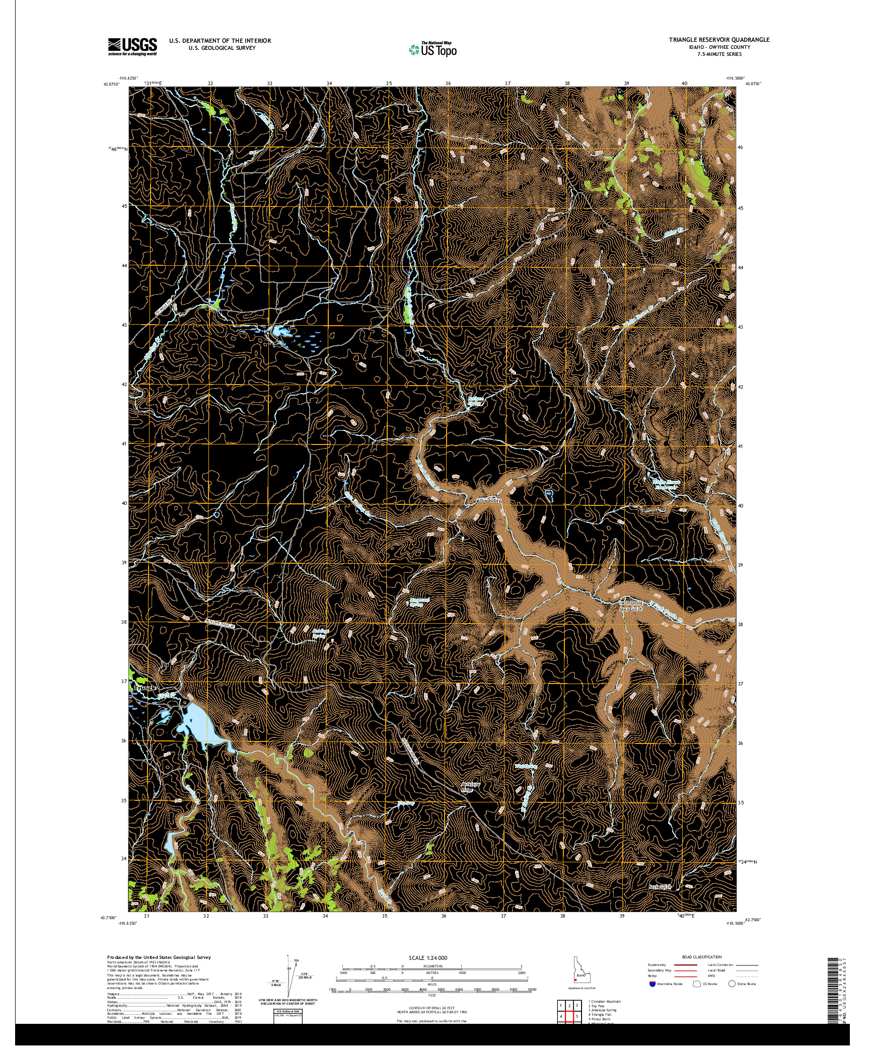 USGS US TOPO 7.5-MINUTE MAP FOR TRIANGLE RESERVOIR, ID 2020