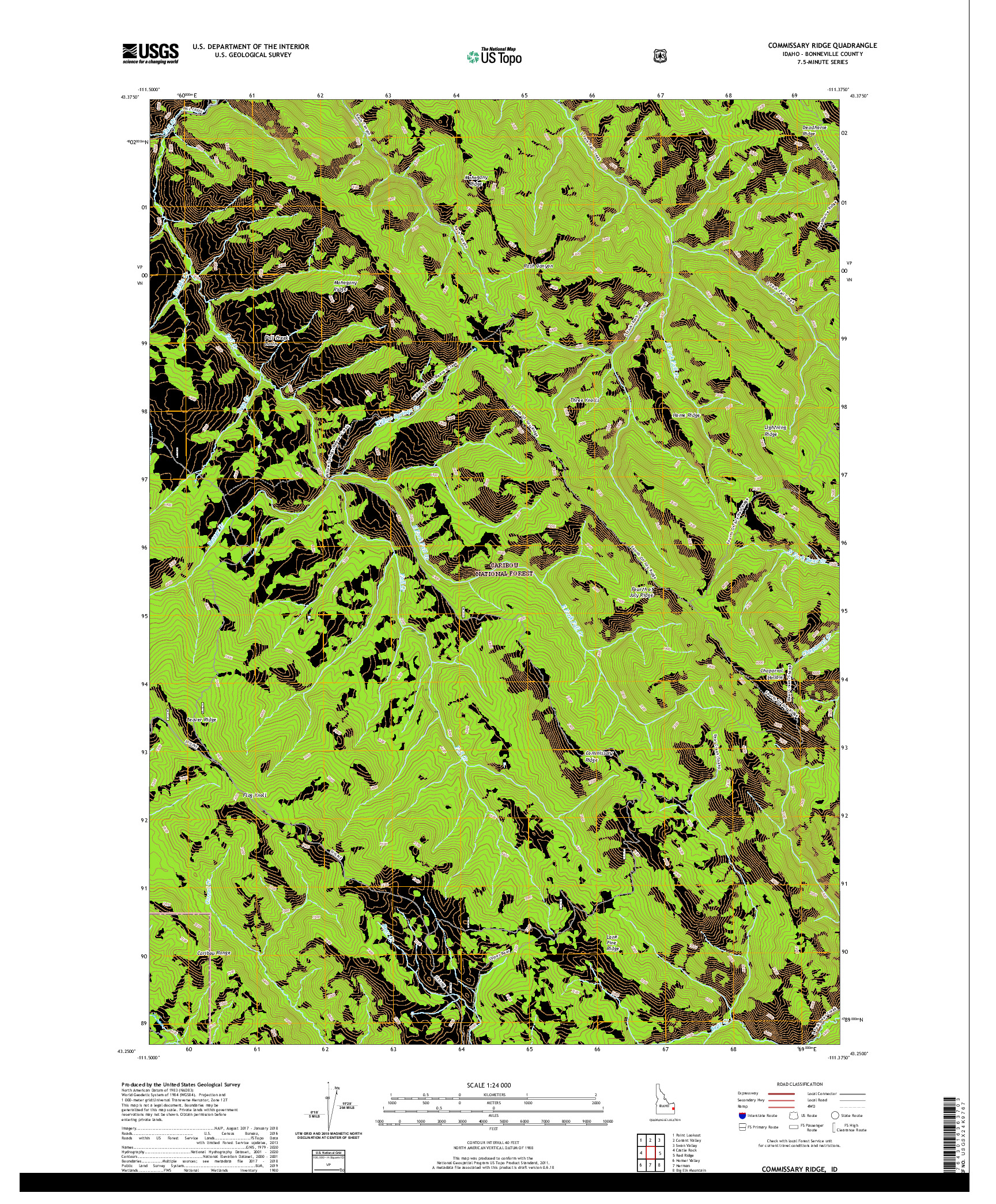 USGS US TOPO 7.5-MINUTE MAP FOR COMMISSARY RIDGE, ID 2020