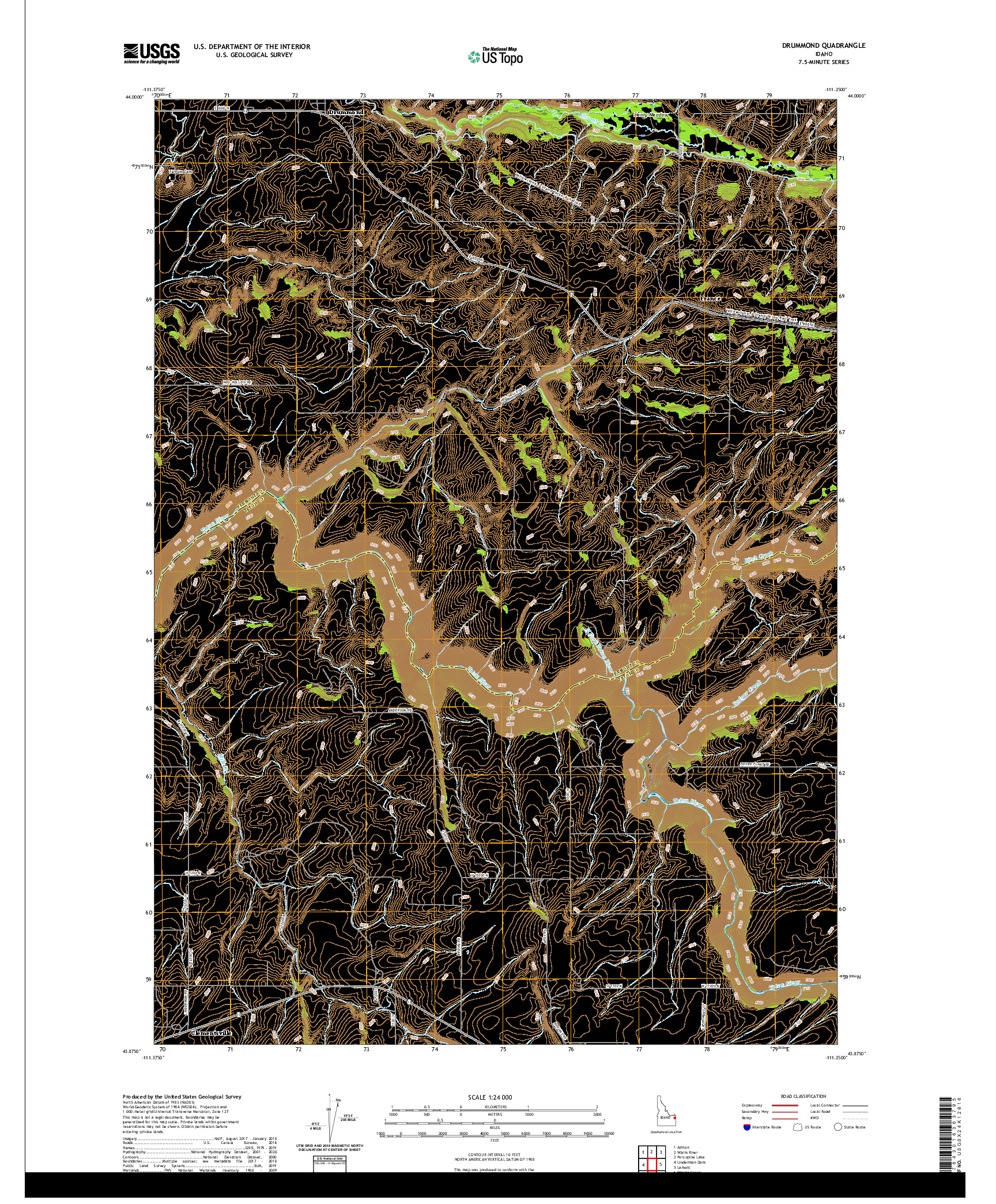 USGS US TOPO 7.5-MINUTE MAP FOR DRUMMOND, ID 2020