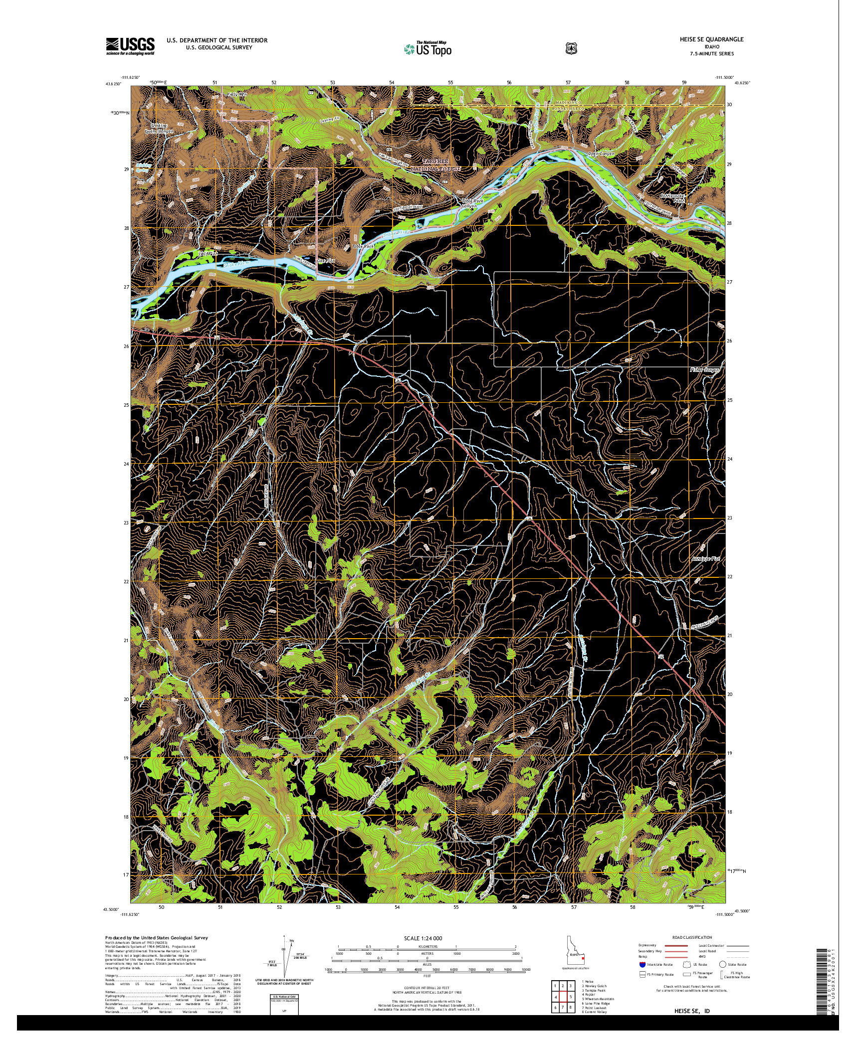 USGS US TOPO 7.5-MINUTE MAP FOR HEISE SE, ID 2020