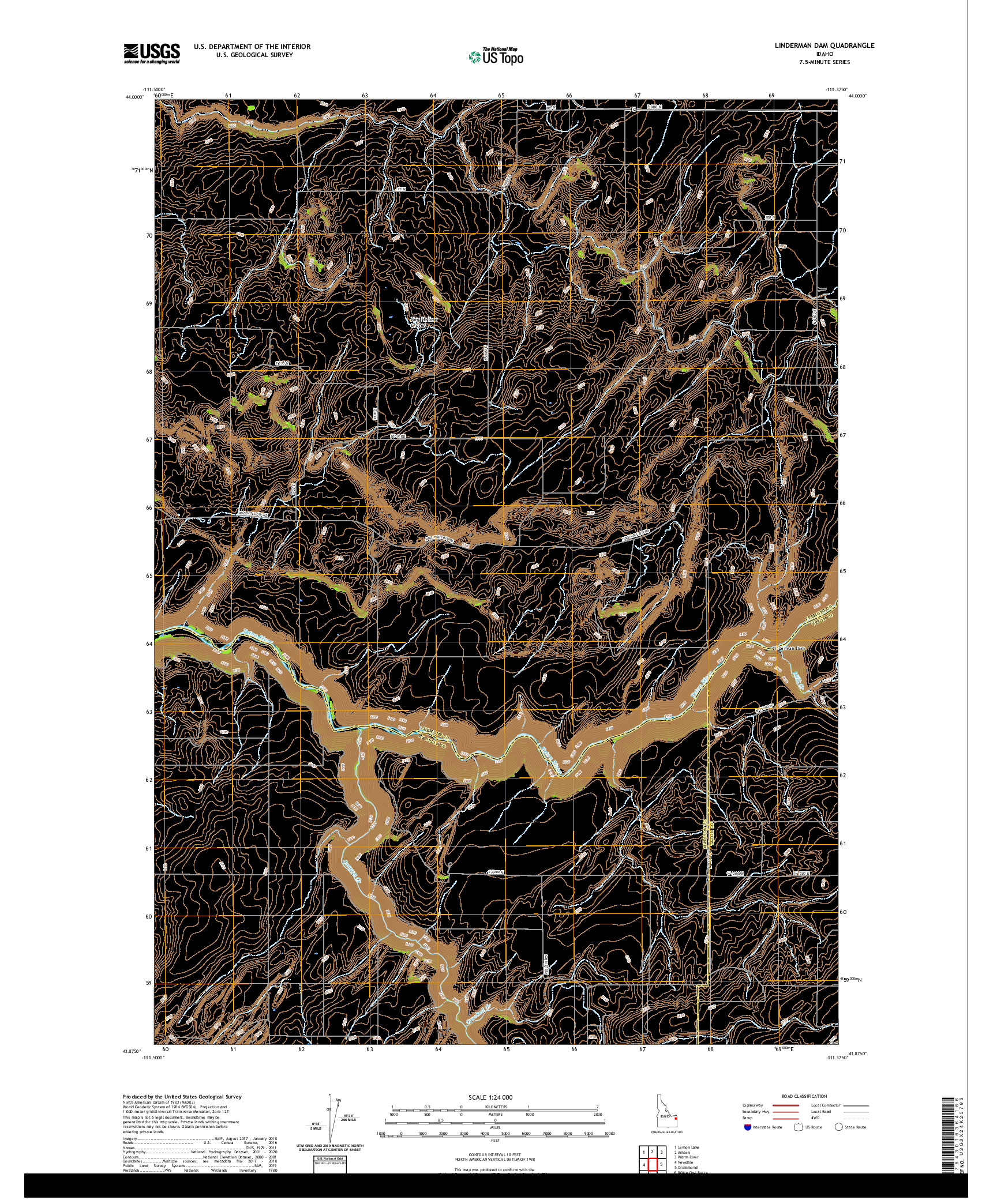 USGS US TOPO 7.5-MINUTE MAP FOR LINDERMAN DAM, ID 2020