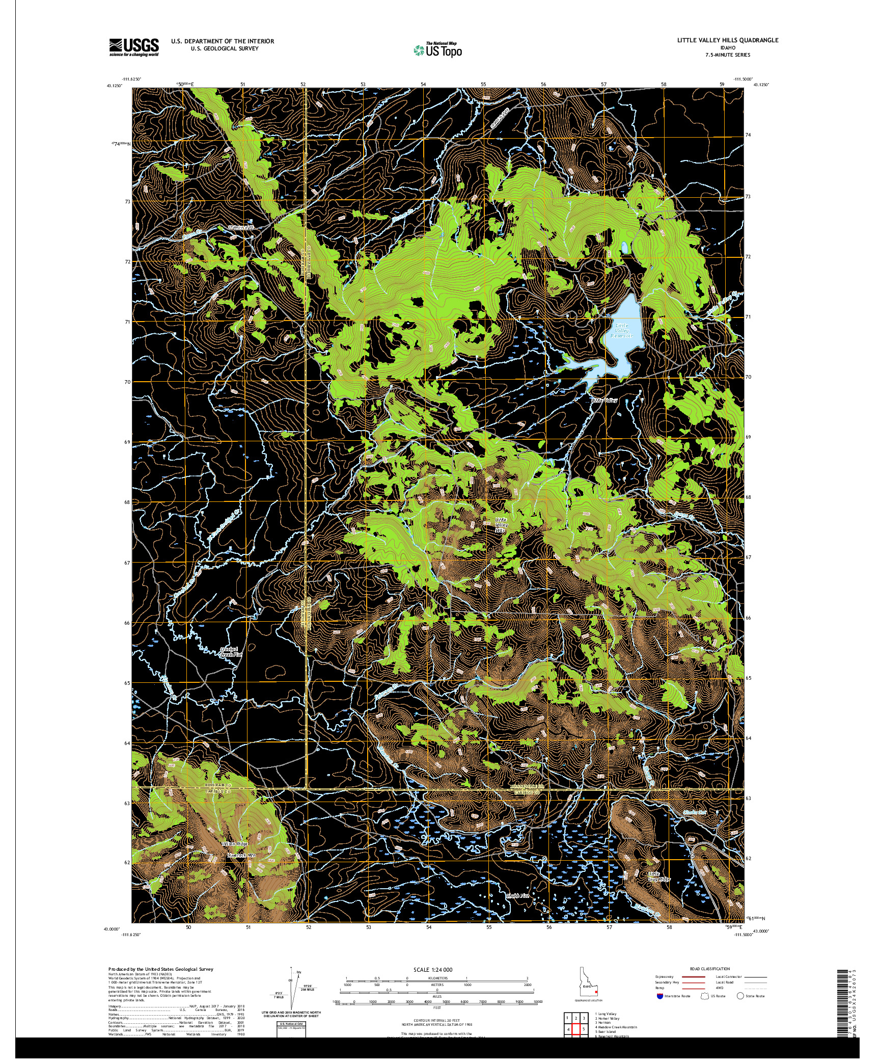 USGS US TOPO 7.5-MINUTE MAP FOR LITTLE VALLEY HILLS, ID 2020