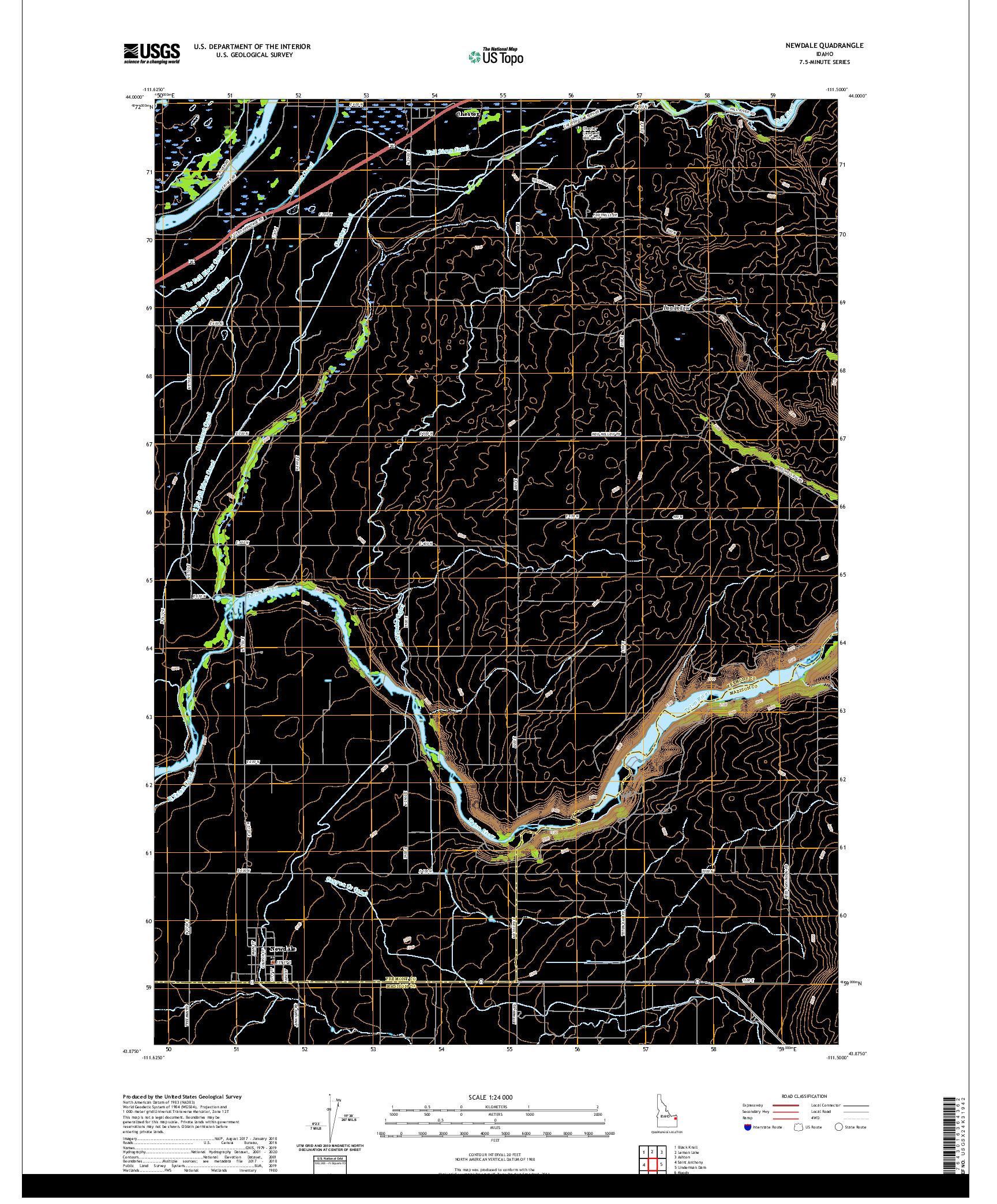 USGS US TOPO 7.5-MINUTE MAP FOR NEWDALE, ID 2020