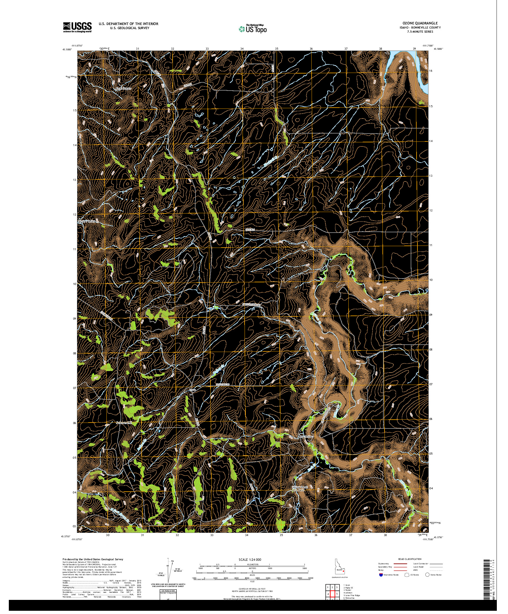 USGS US TOPO 7.5-MINUTE MAP FOR OZONE, ID 2020