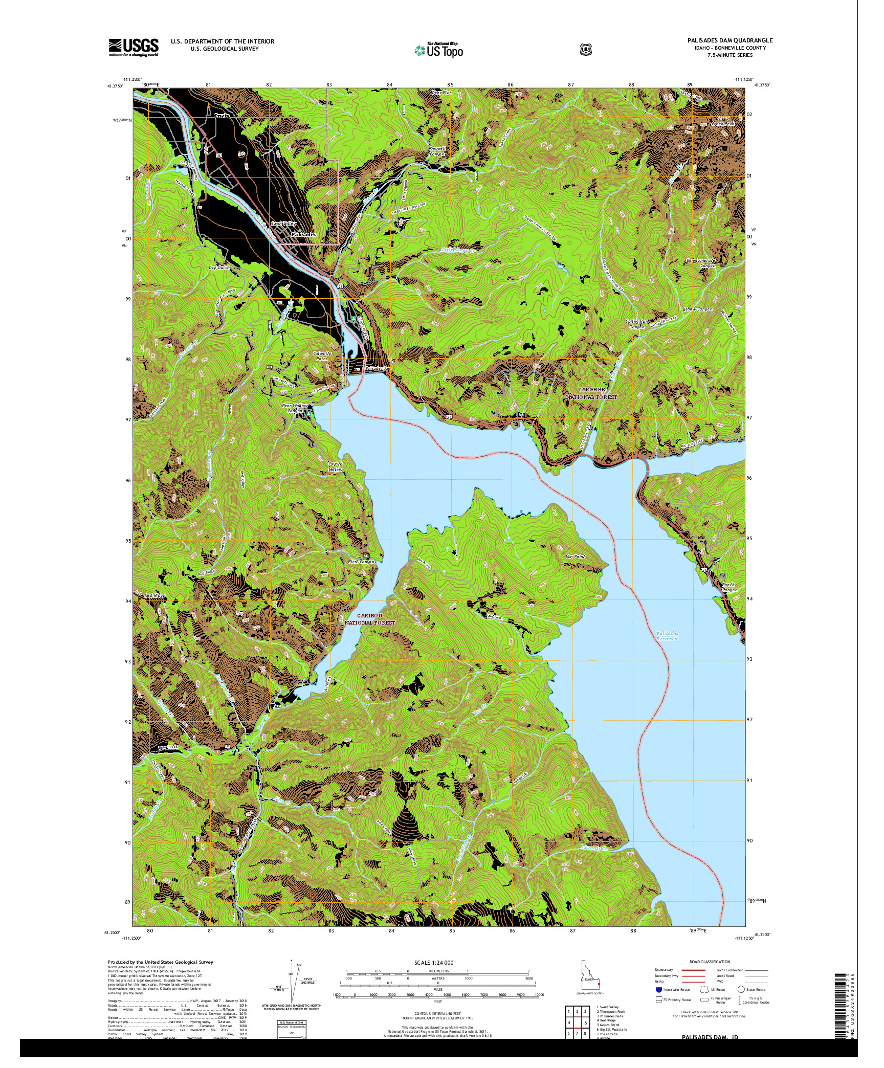 USGS US TOPO 7.5-MINUTE MAP FOR PALISADES DAM, ID 2020