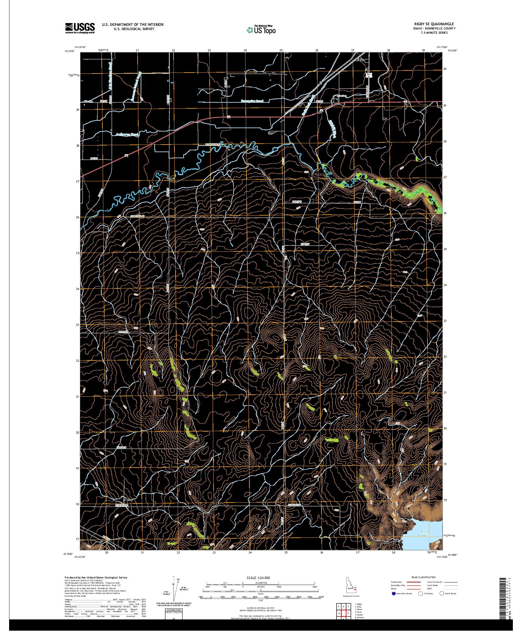 USGS US TOPO 7.5-MINUTE MAP FOR RIGBY SE, ID 2020
