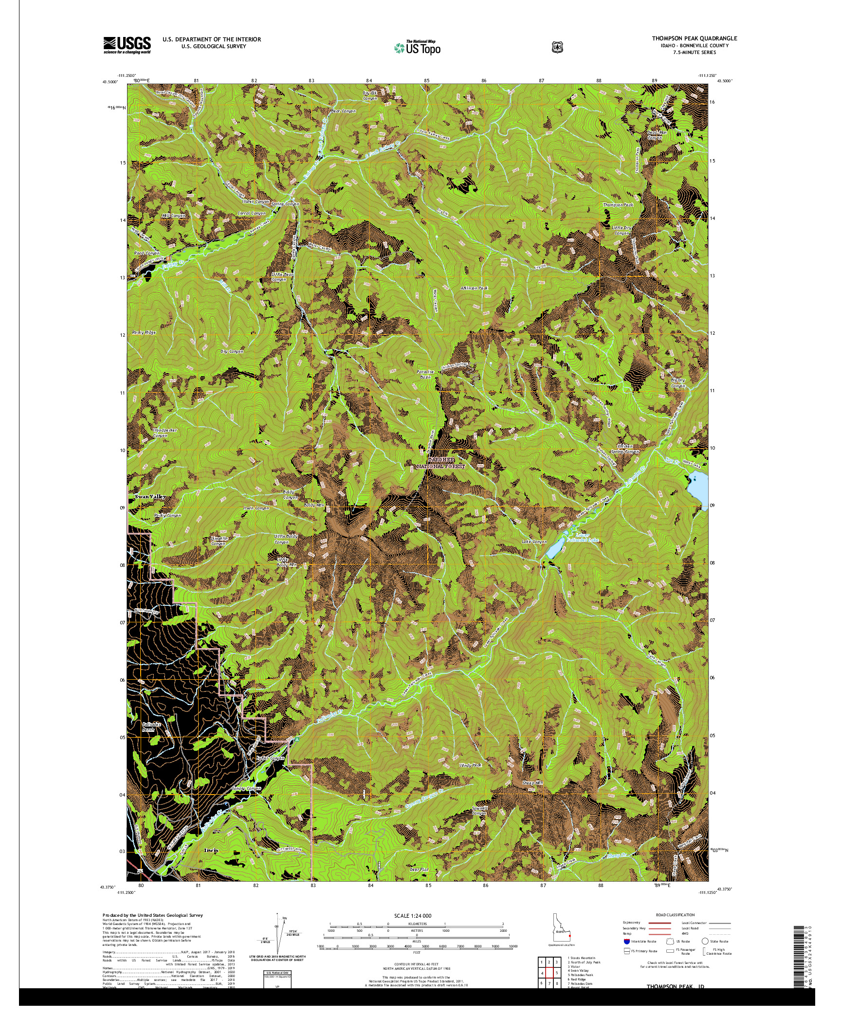 USGS US TOPO 7.5-MINUTE MAP FOR THOMPSON PEAK, ID 2020