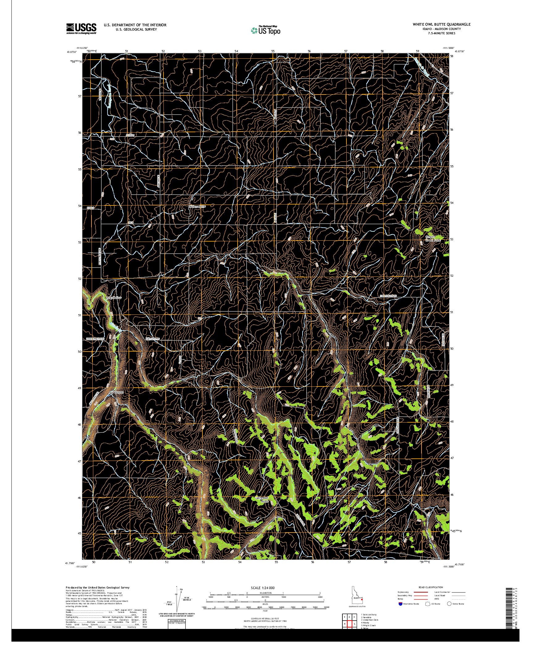 USGS US TOPO 7.5-MINUTE MAP FOR WHITE OWL BUTTE, ID 2020