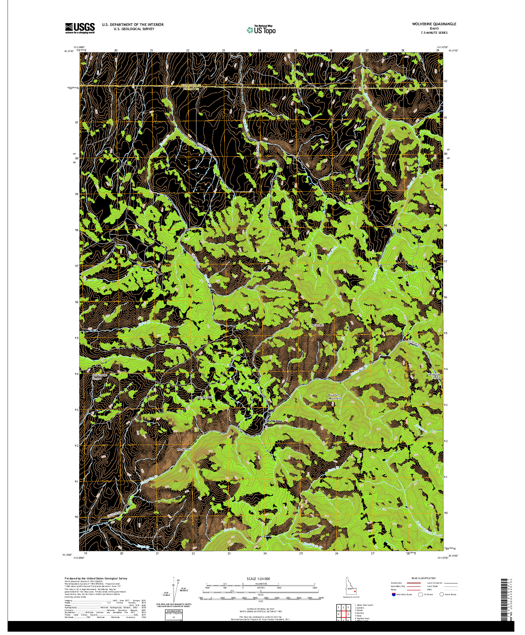 USGS US TOPO 7.5-MINUTE MAP FOR WOLVERINE, ID 2020