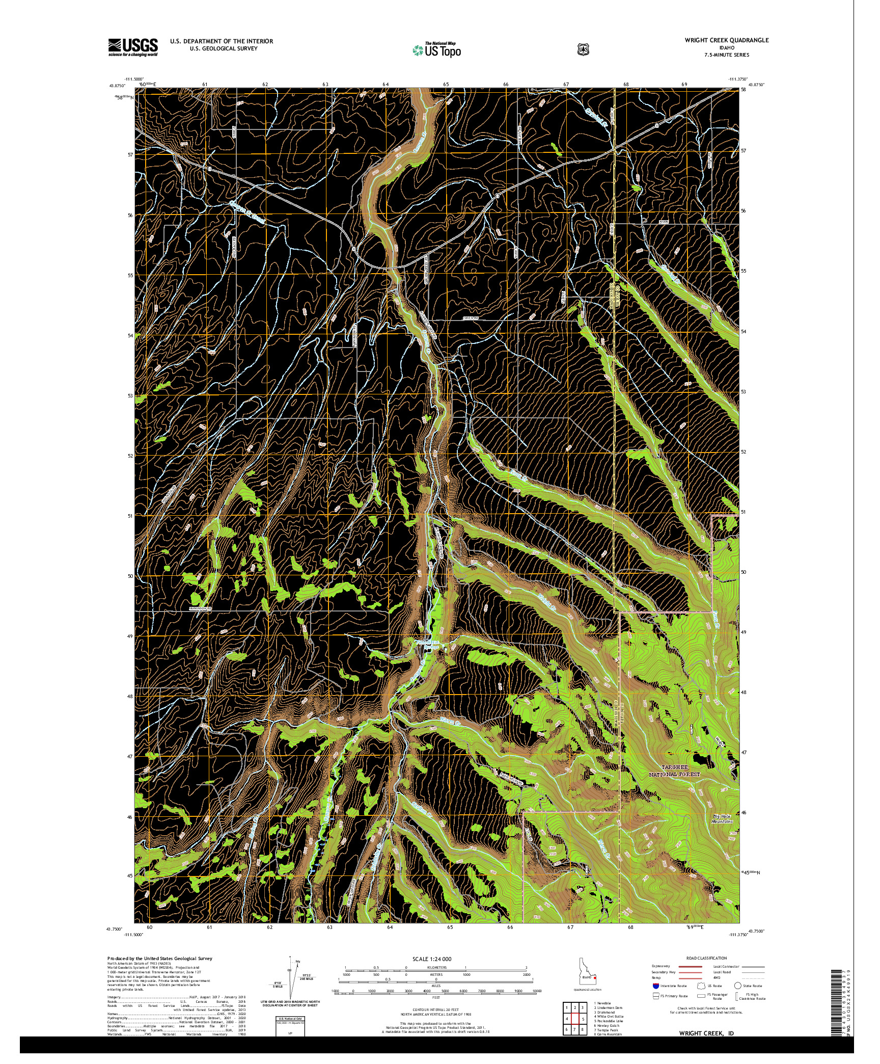USGS US TOPO 7.5-MINUTE MAP FOR WRIGHT CREEK, ID 2020