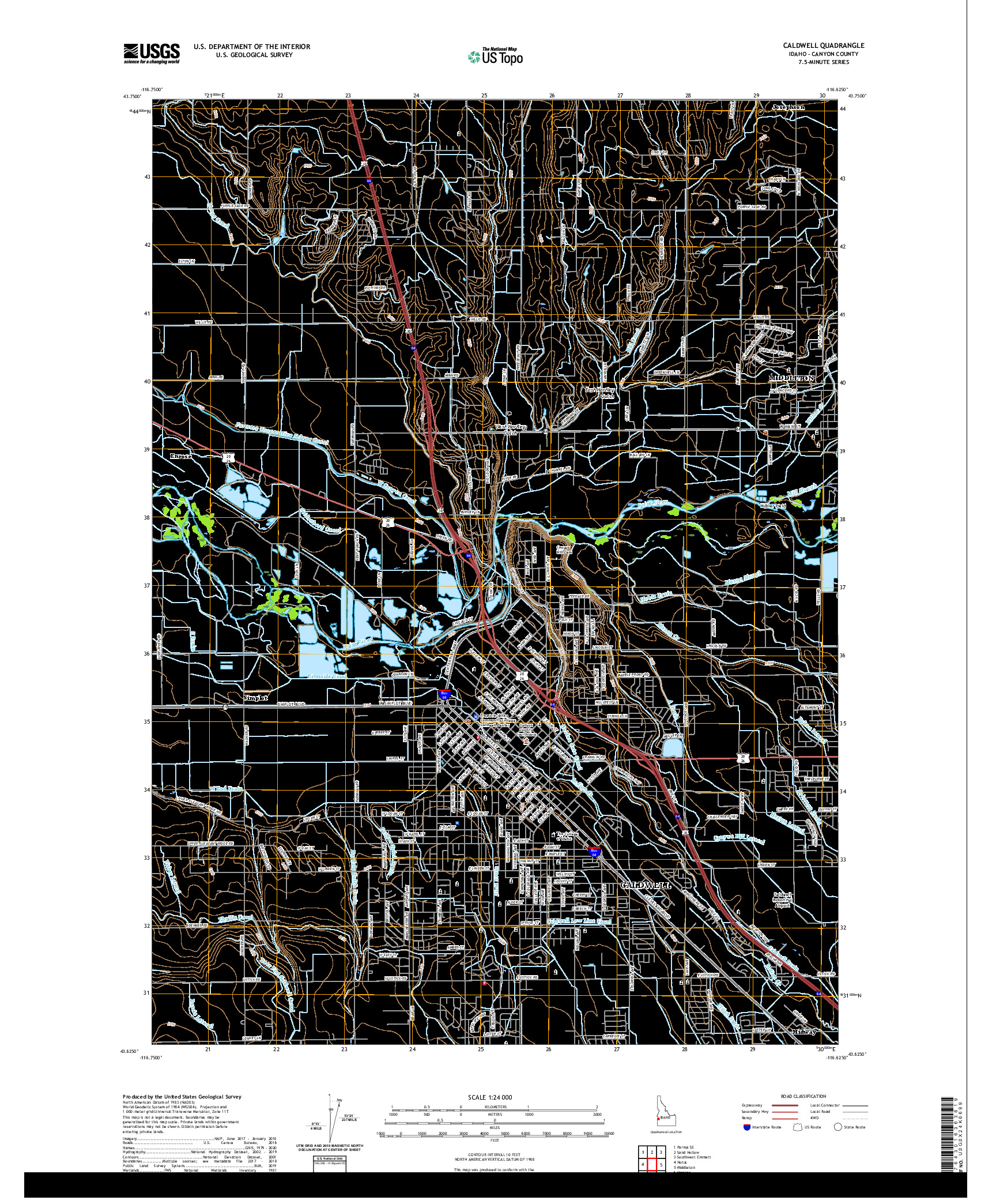 USGS US TOPO 7.5-MINUTE MAP FOR CALDWELL, ID 2020