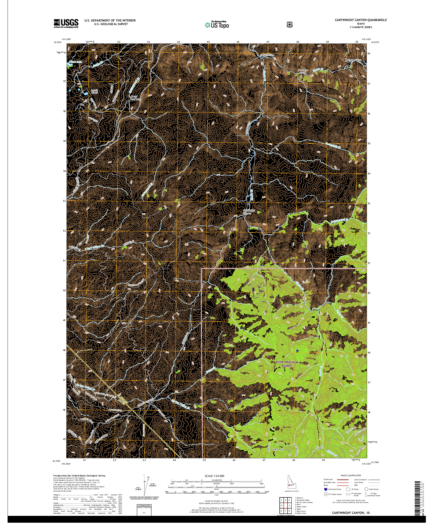 USGS US TOPO 7.5-MINUTE MAP FOR CARTWRIGHT CANYON, ID 2020