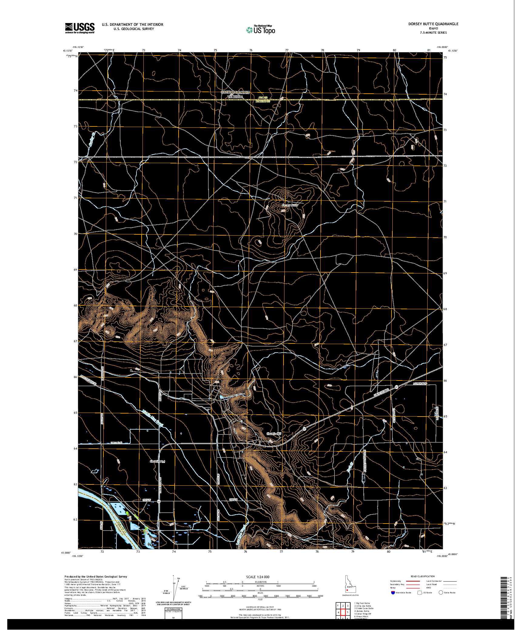 USGS US TOPO 7.5-MINUTE MAP FOR DORSEY BUTTE, ID 2020