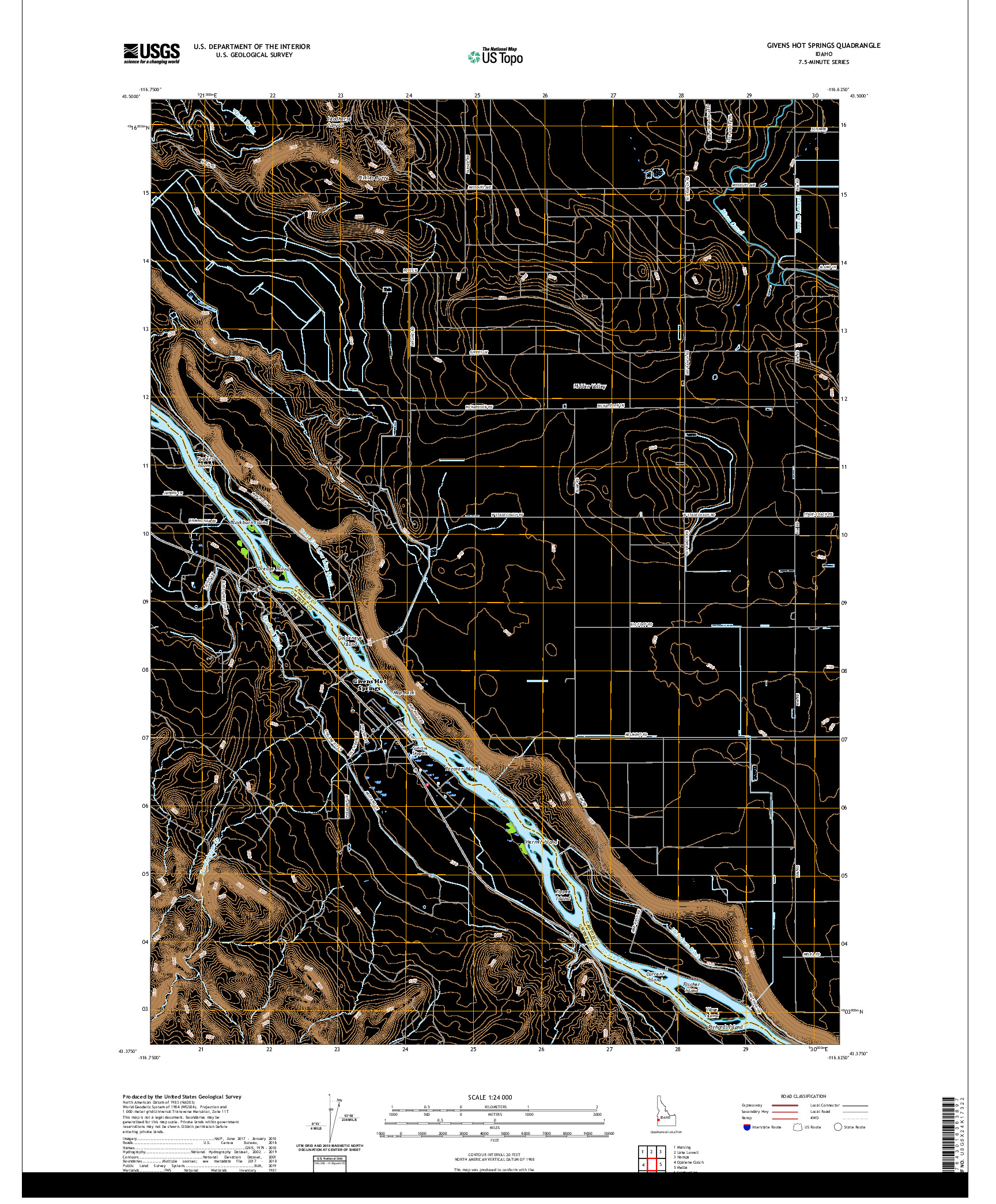 USGS US TOPO 7.5-MINUTE MAP FOR GIVENS HOT SPRINGS, ID 2020