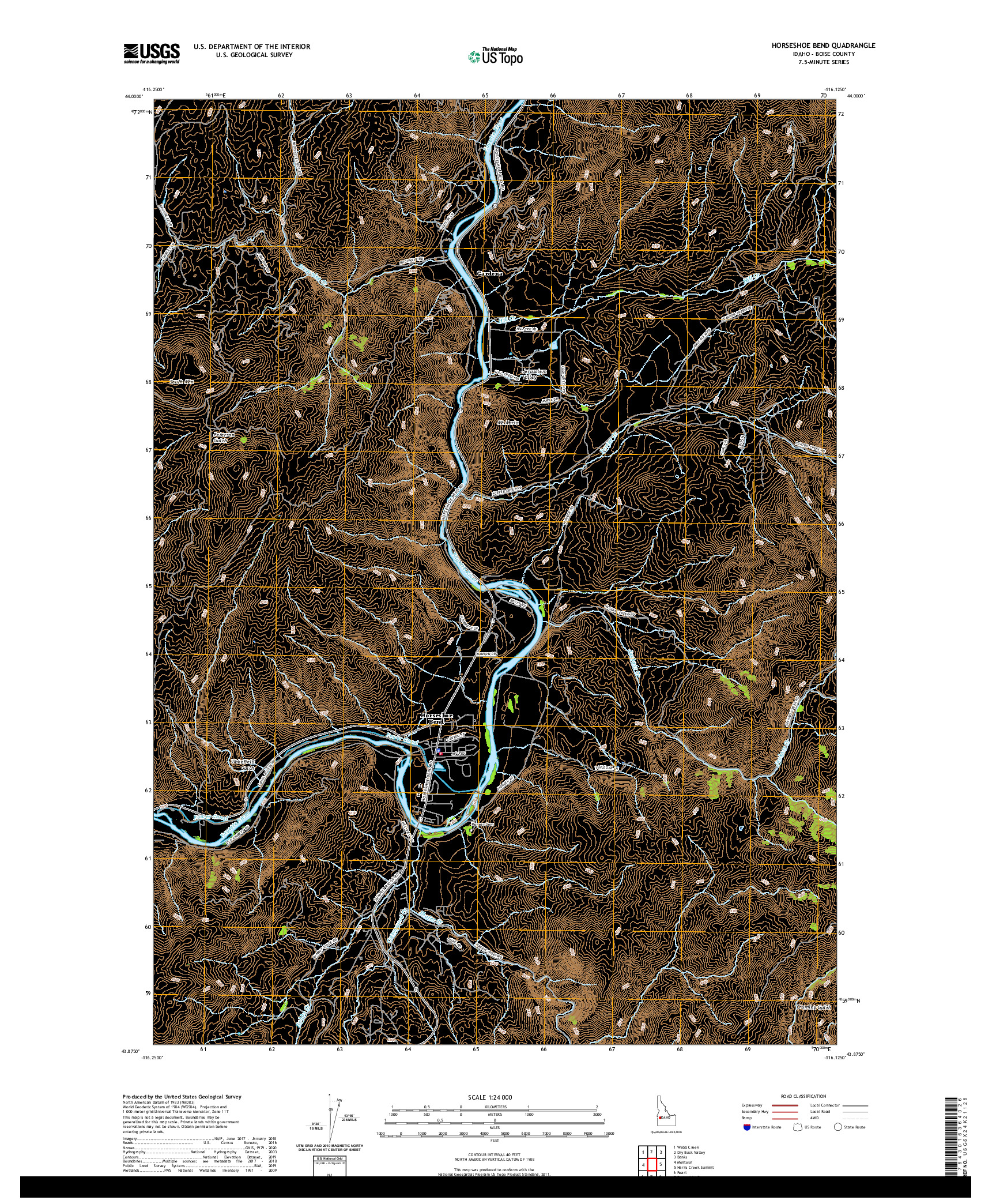USGS US TOPO 7.5-MINUTE MAP FOR HORSESHOE BEND, ID 2020