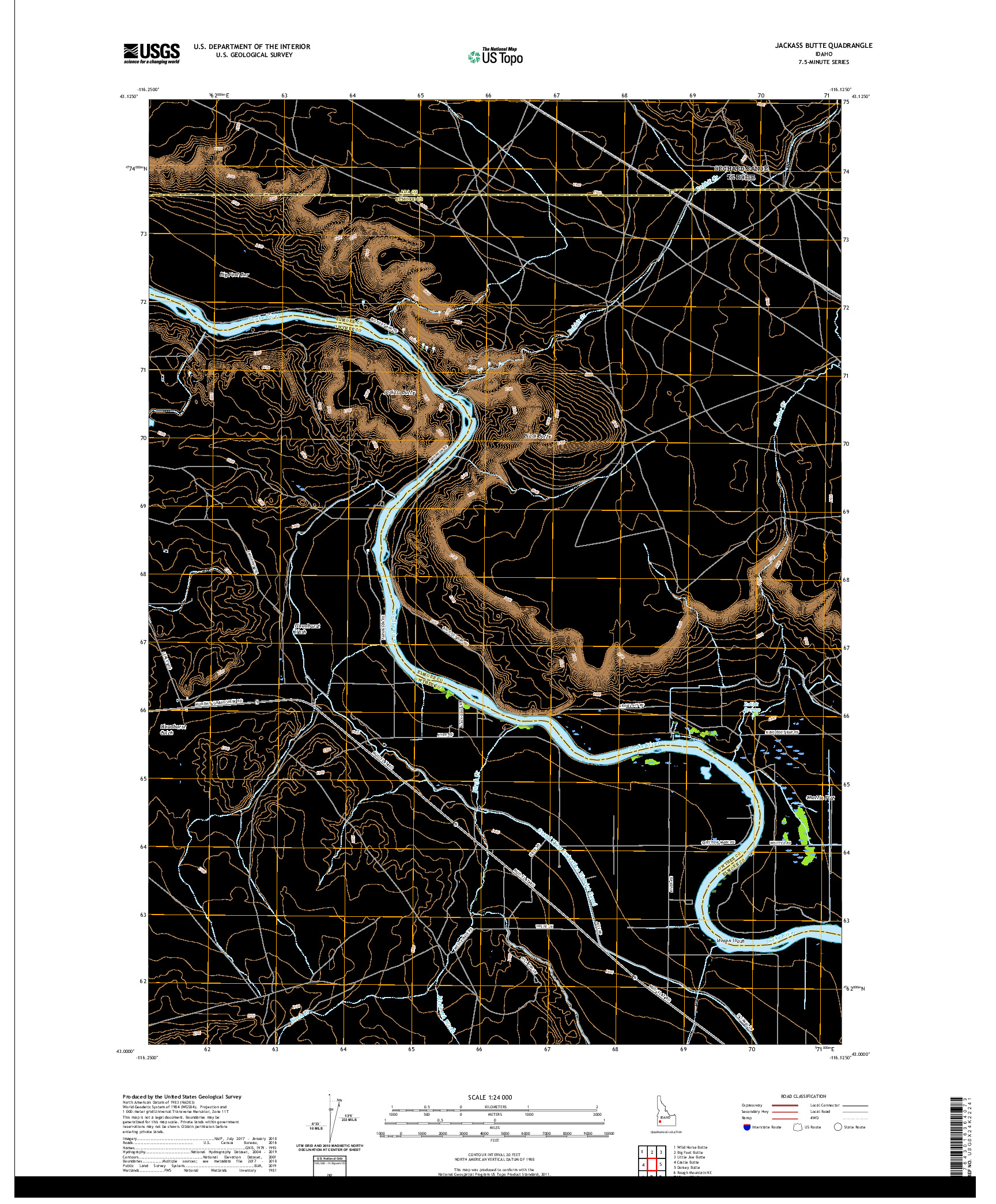 USGS US TOPO 7.5-MINUTE MAP FOR JACKASS BUTTE, ID 2020