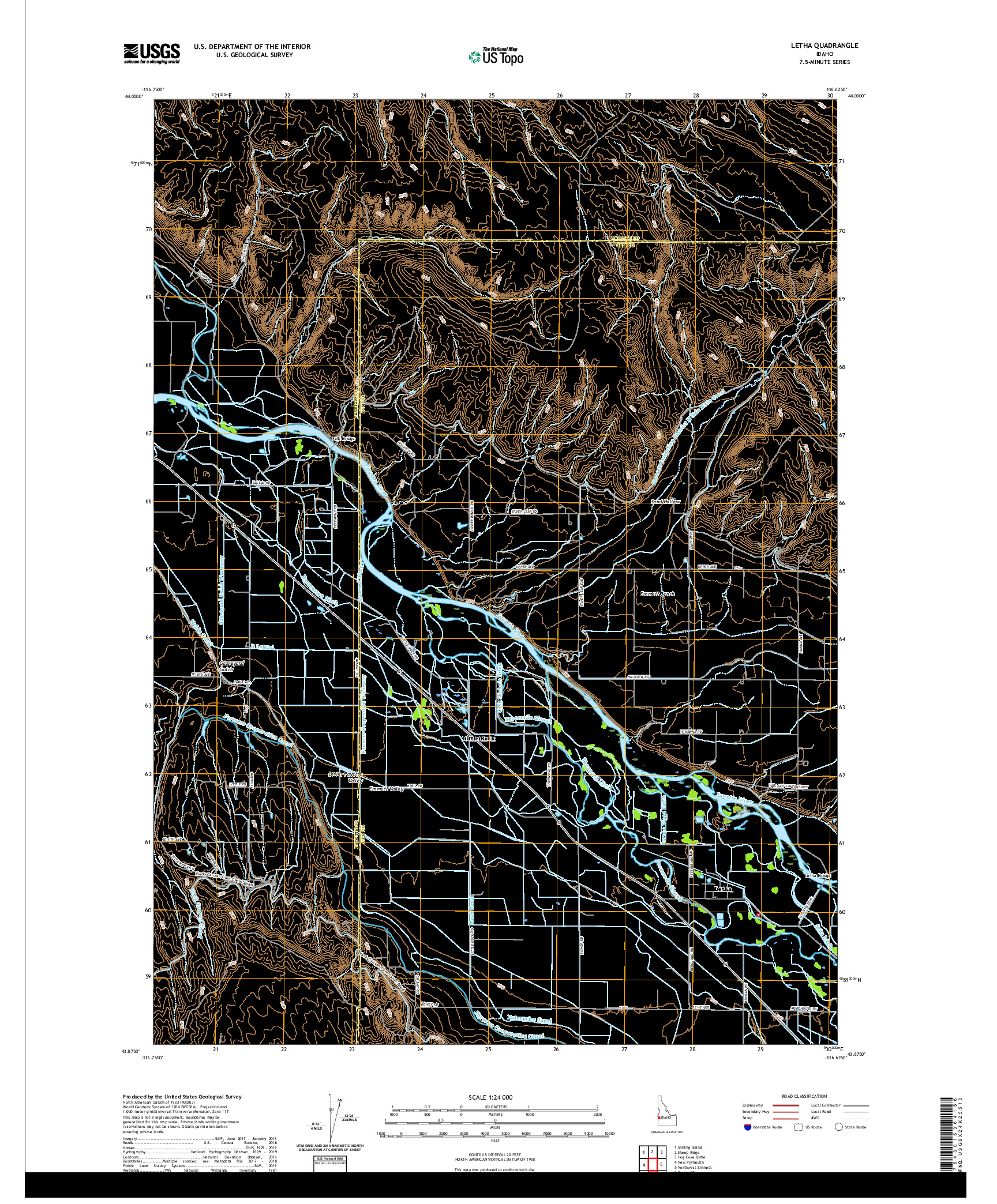 USGS US TOPO 7.5-MINUTE MAP FOR LETHA, ID 2020